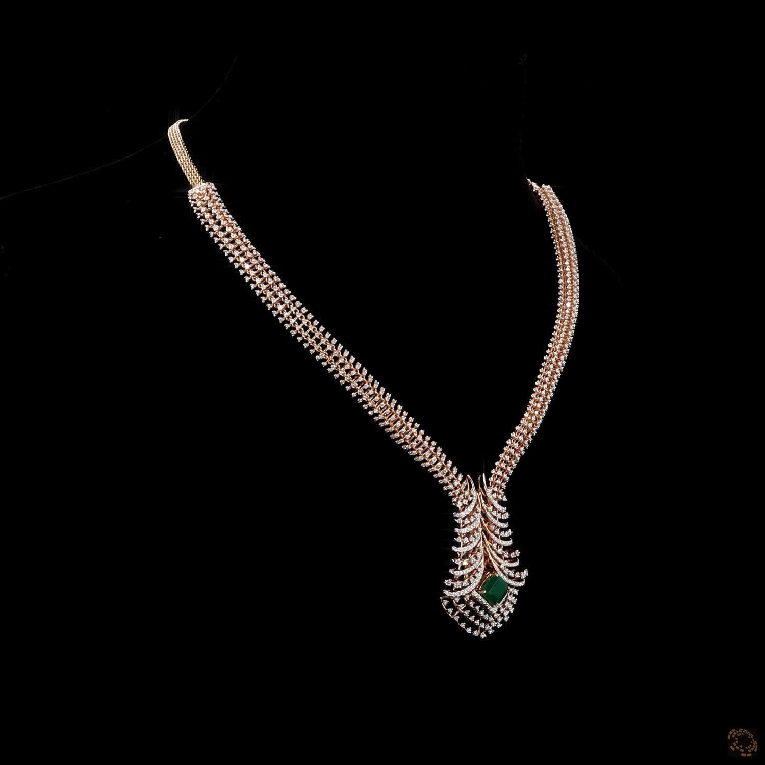Emerald & Ruby Diamond Necklace Set in 18KT Rose Gold