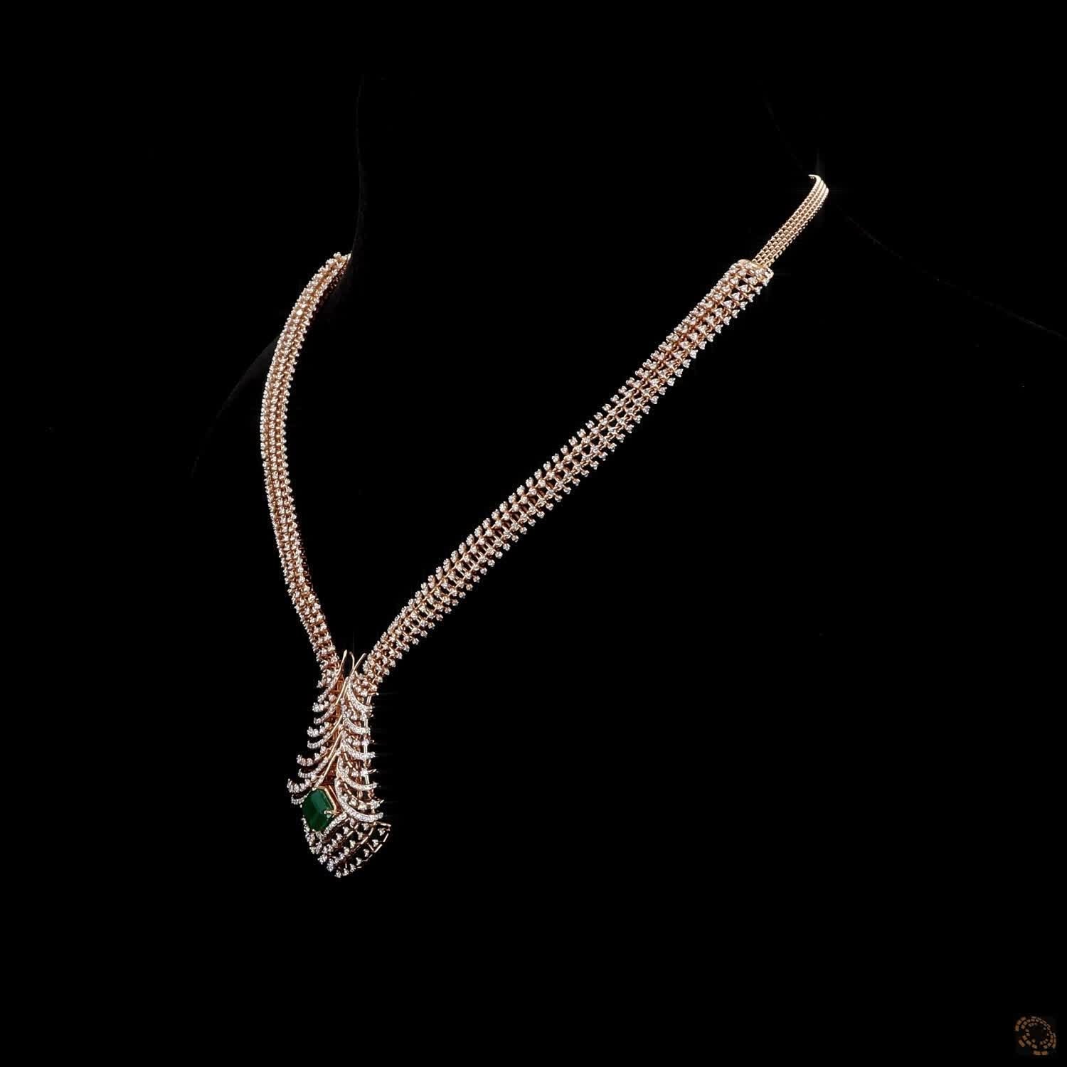Emerald & Ruby Diamond Necklace Set in 18KT Rose Gold