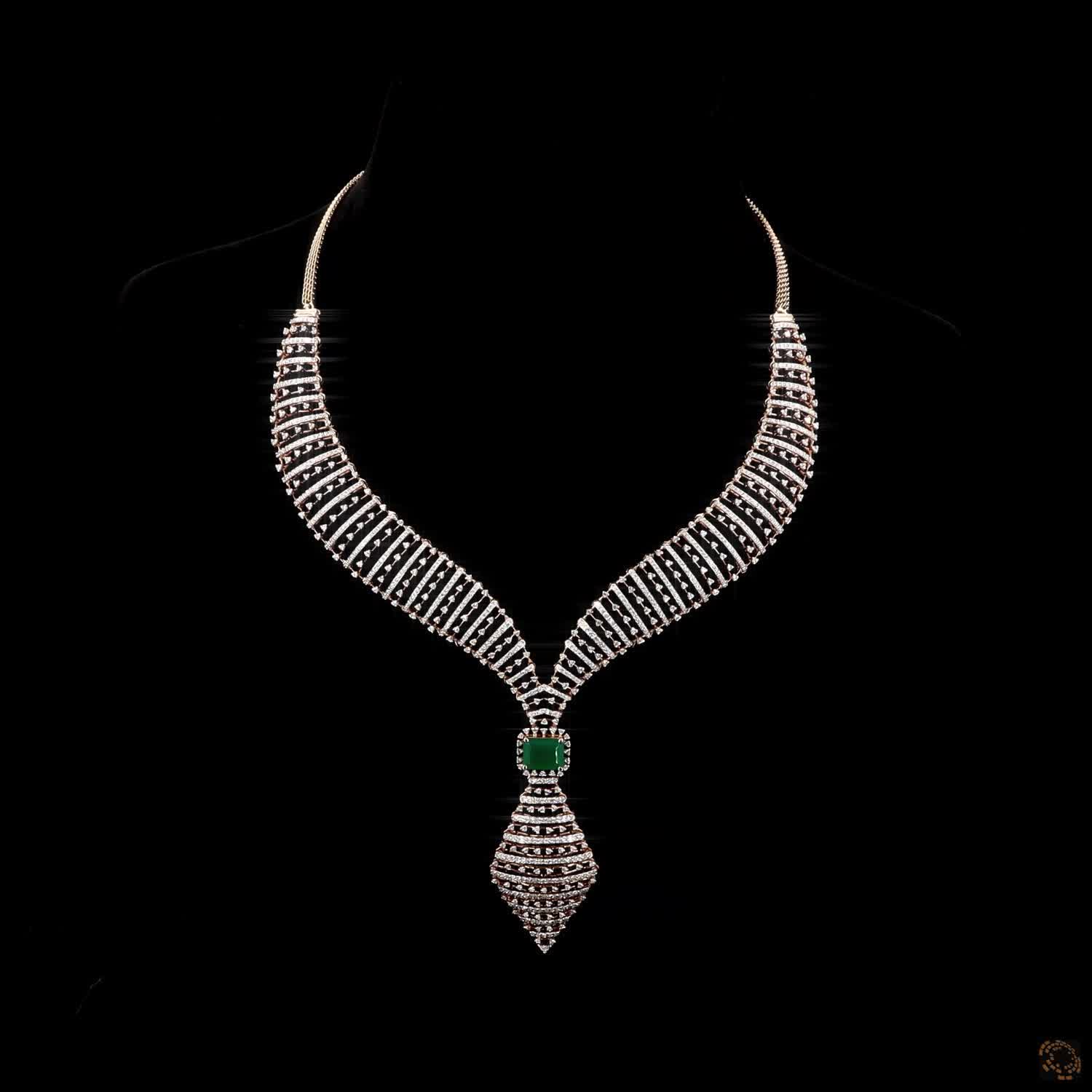 Emerald & Ruby Diamond Necklace Set in 18KT Rose Gold