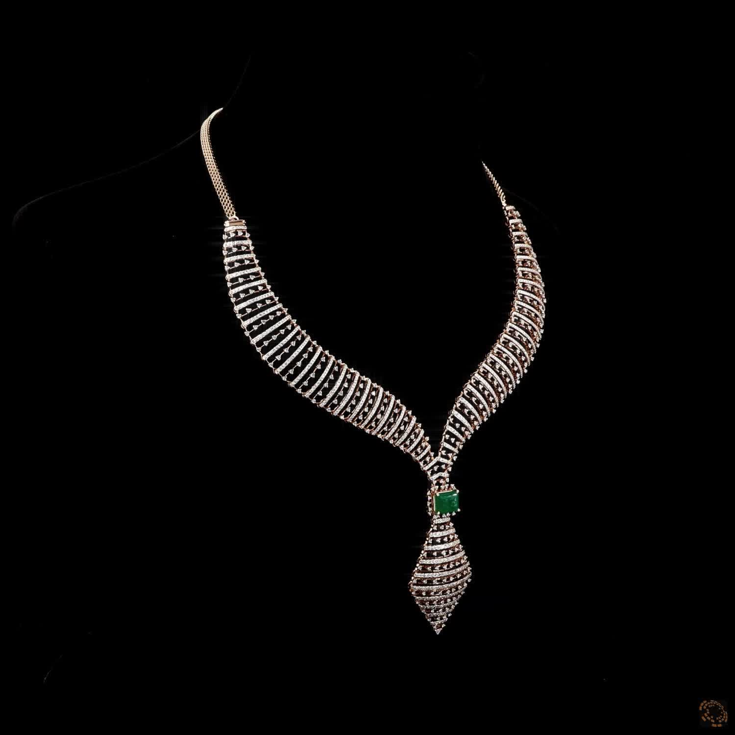 Emerald & Ruby Diamond Necklace Set in 18KT Rose Gold