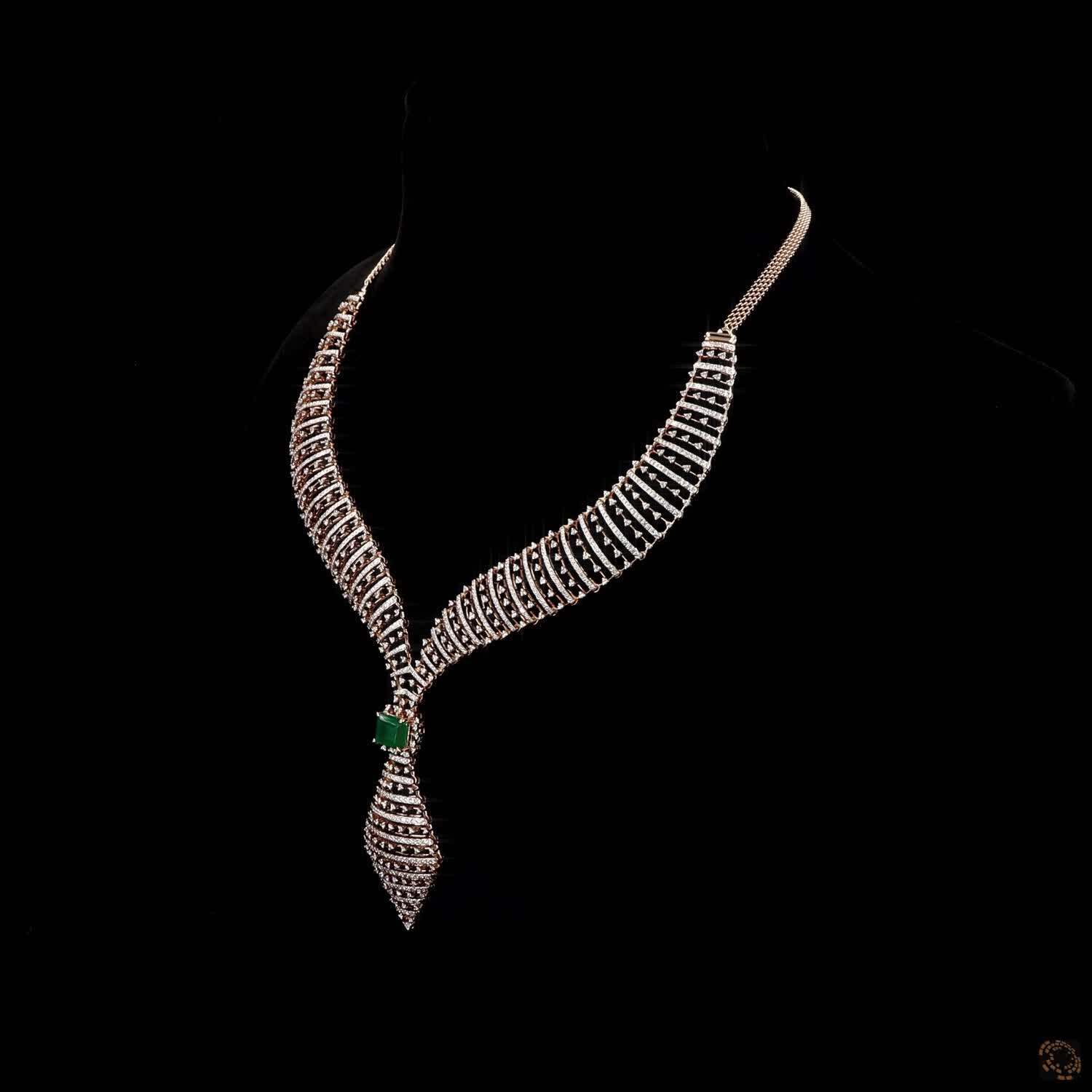 Emerald & Ruby Diamond Necklace Set in 18KT Rose Gold