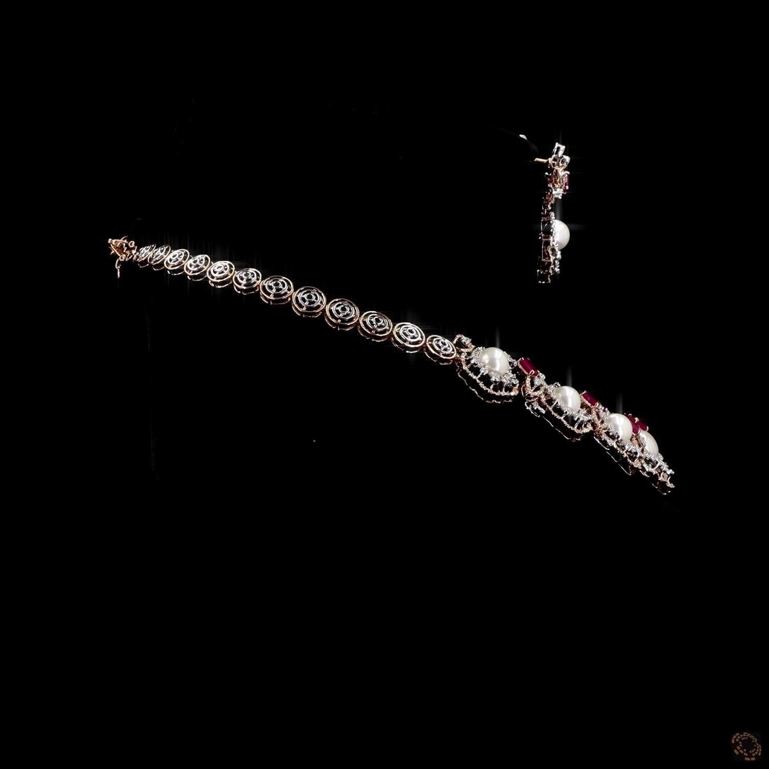 Ruby & Pearl Diamond Necklace Set in 18KT Rose Gold