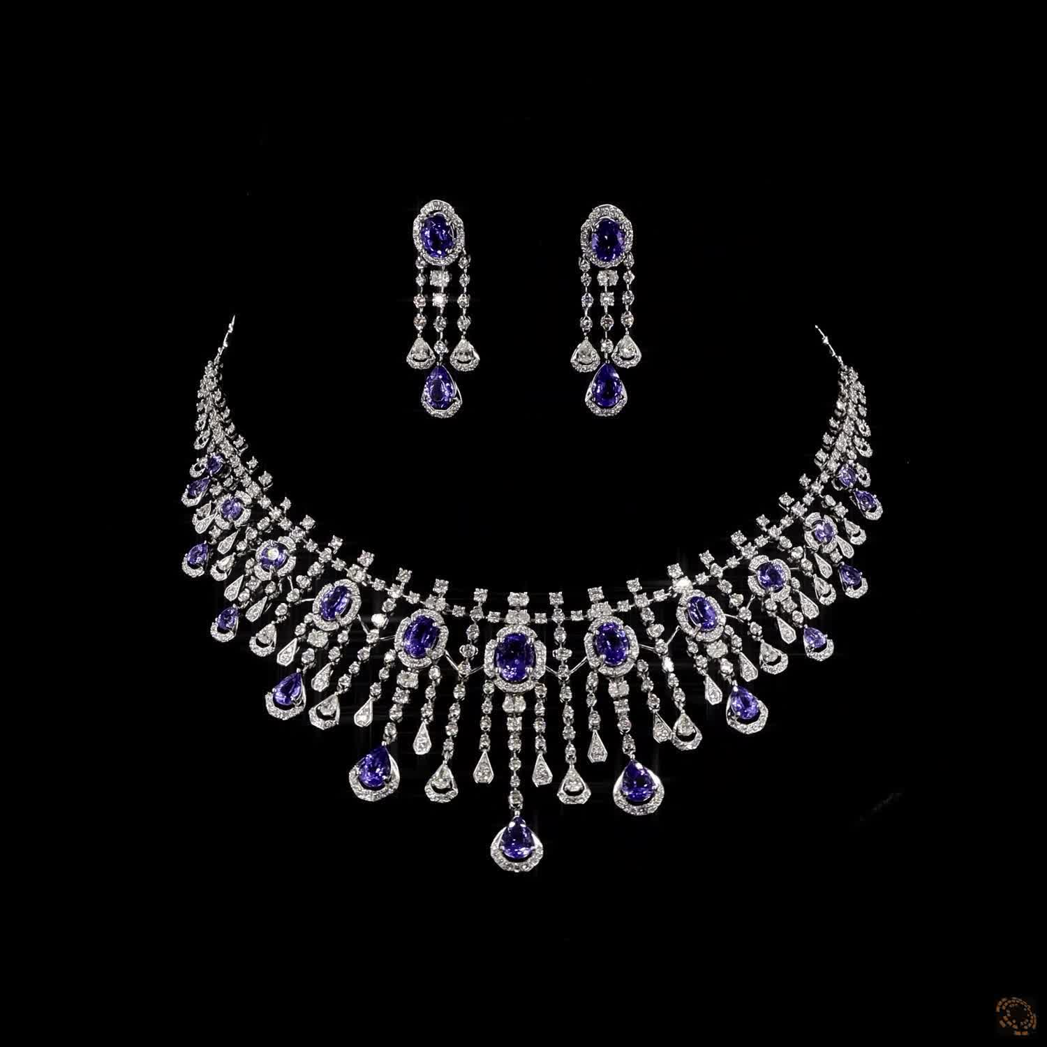 BLUE SAPPHIRE & BLUE SAPPHIRE Diamond Necklace Set in 18KT White Gold