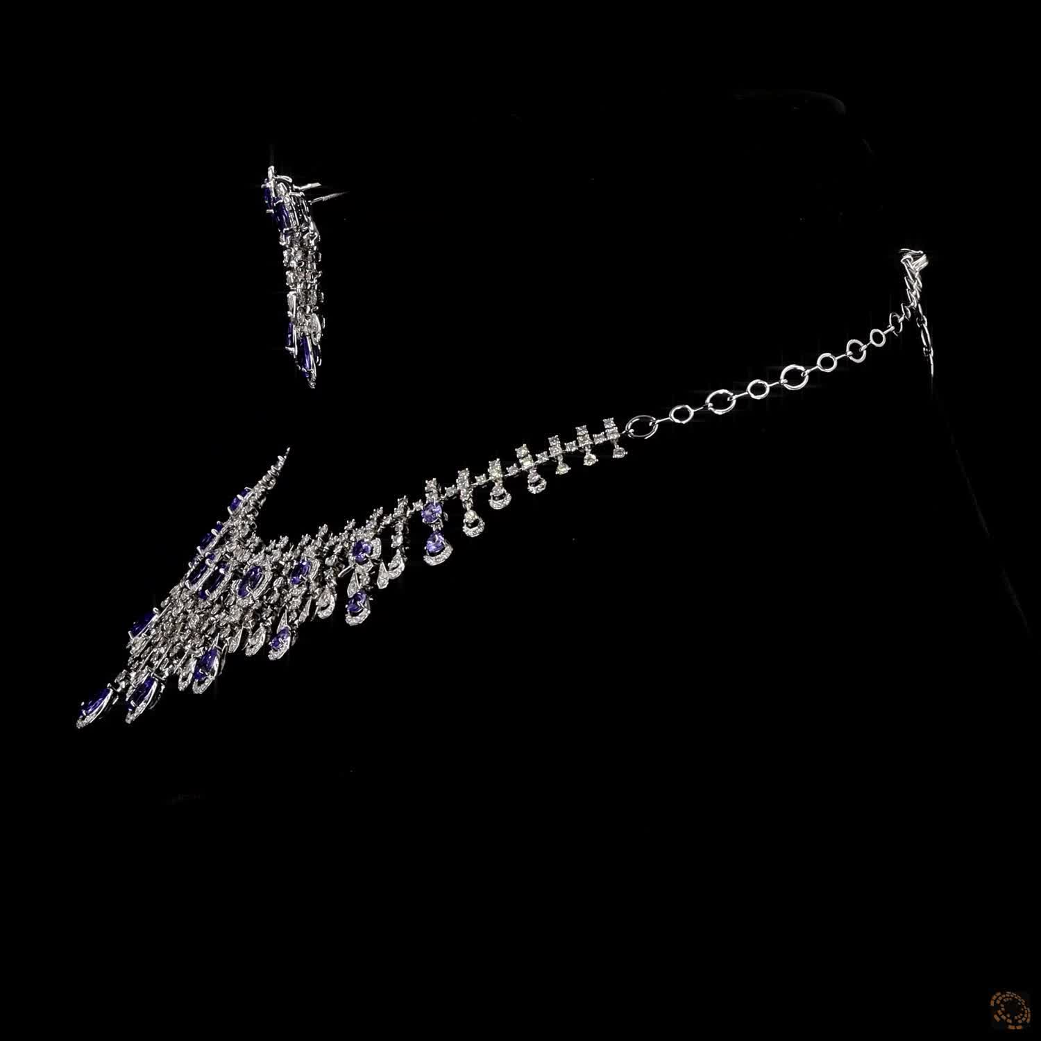BLUE SAPPHIRE & BLUE SAPPHIRE Diamond Necklace Set in 18KT White Gold