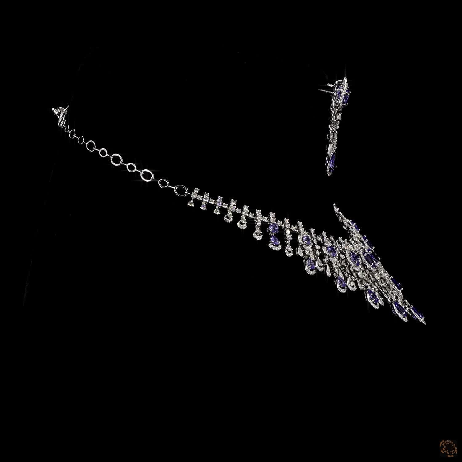 BLUE SAPPHIRE & BLUE SAPPHIRE Diamond Necklace Set in 18KT White Gold