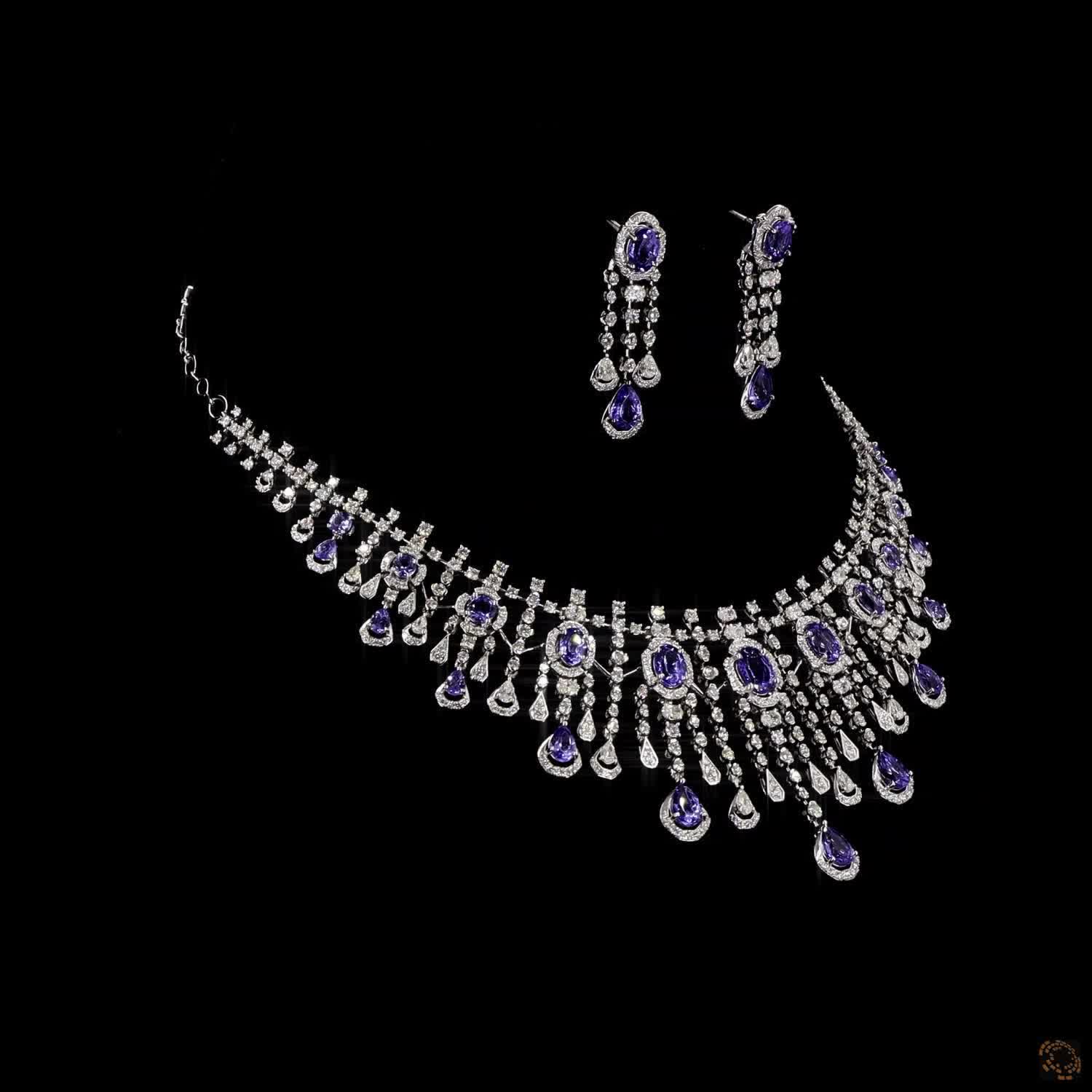 Sapphire & Sapphire Diamond Necklace Set in 18KT White Gold