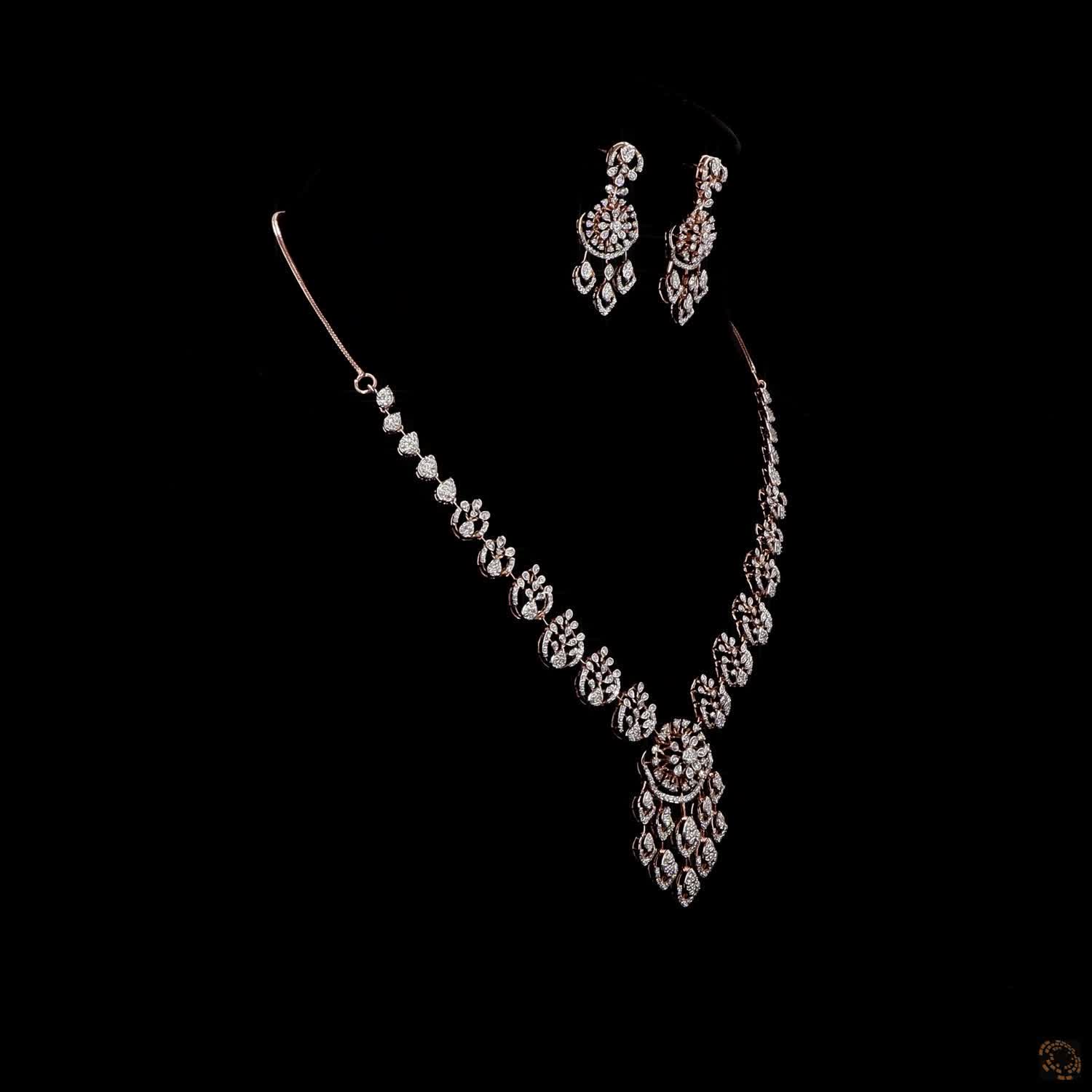 Diamond Necklace Set in 18KT Yellow Gold