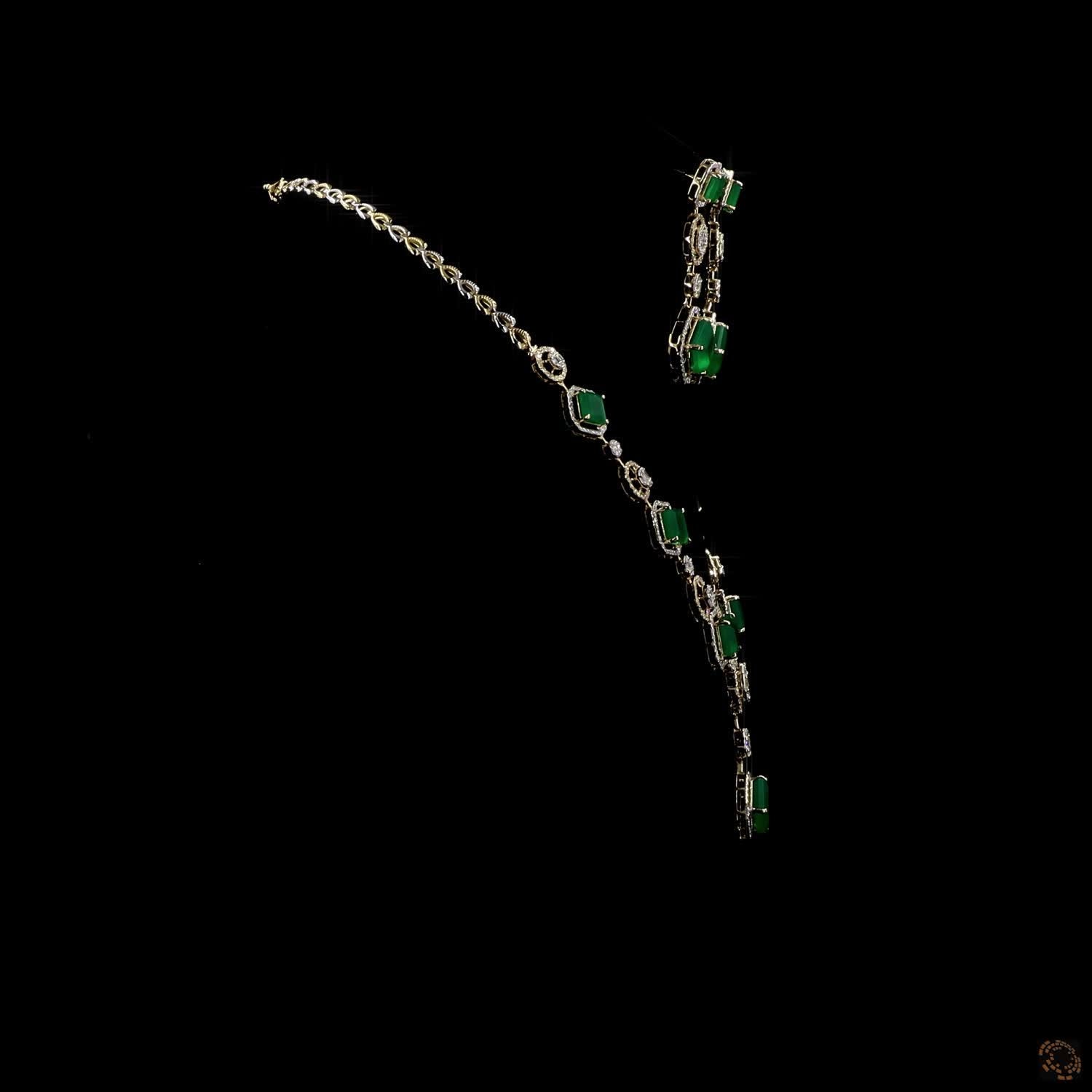 Emerald & Emerald Diamond Necklace Set in 18KT Yellow Gold