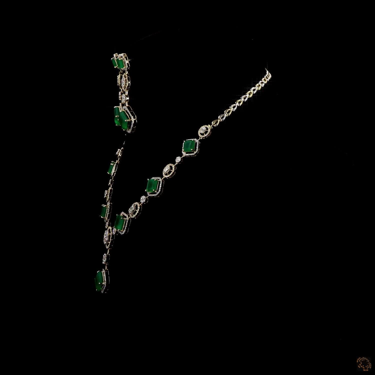Emerald & Emerald Diamond Necklace Set in 18KT Yellow Gold