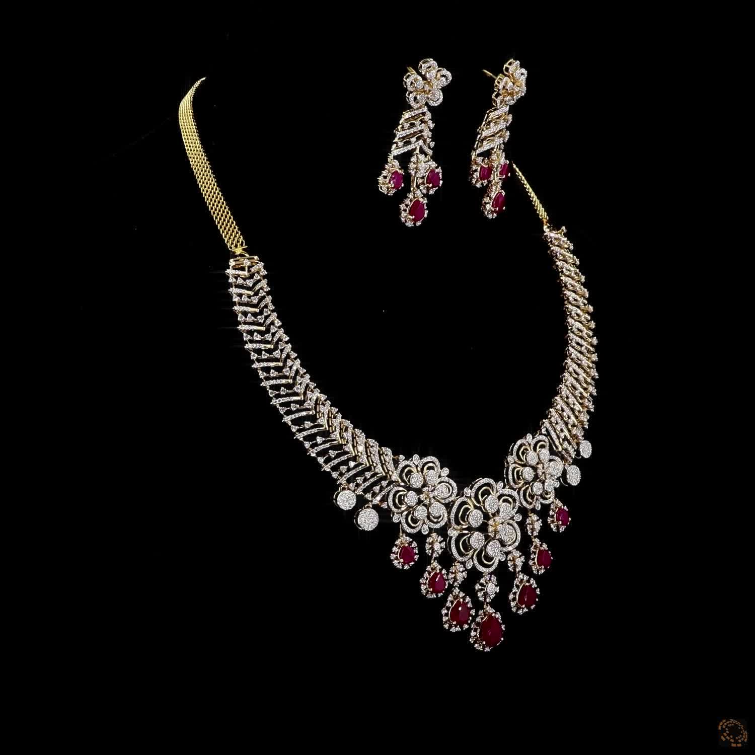 Ruby & Ruby Diamond Necklace Set in 18KT Rose Gold