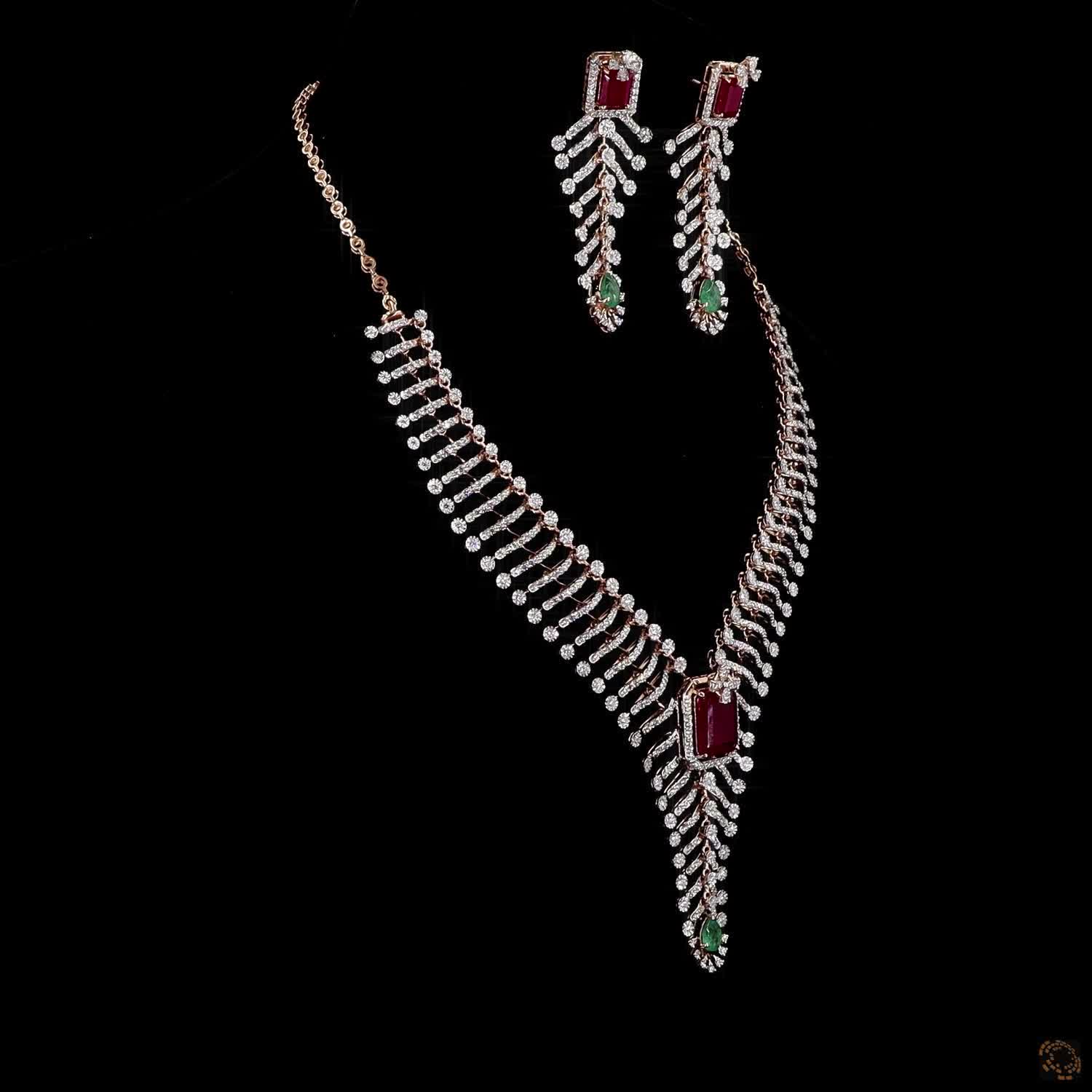 Emerald & Ruby Diamond Necklace Set in 18KT Rose Gold