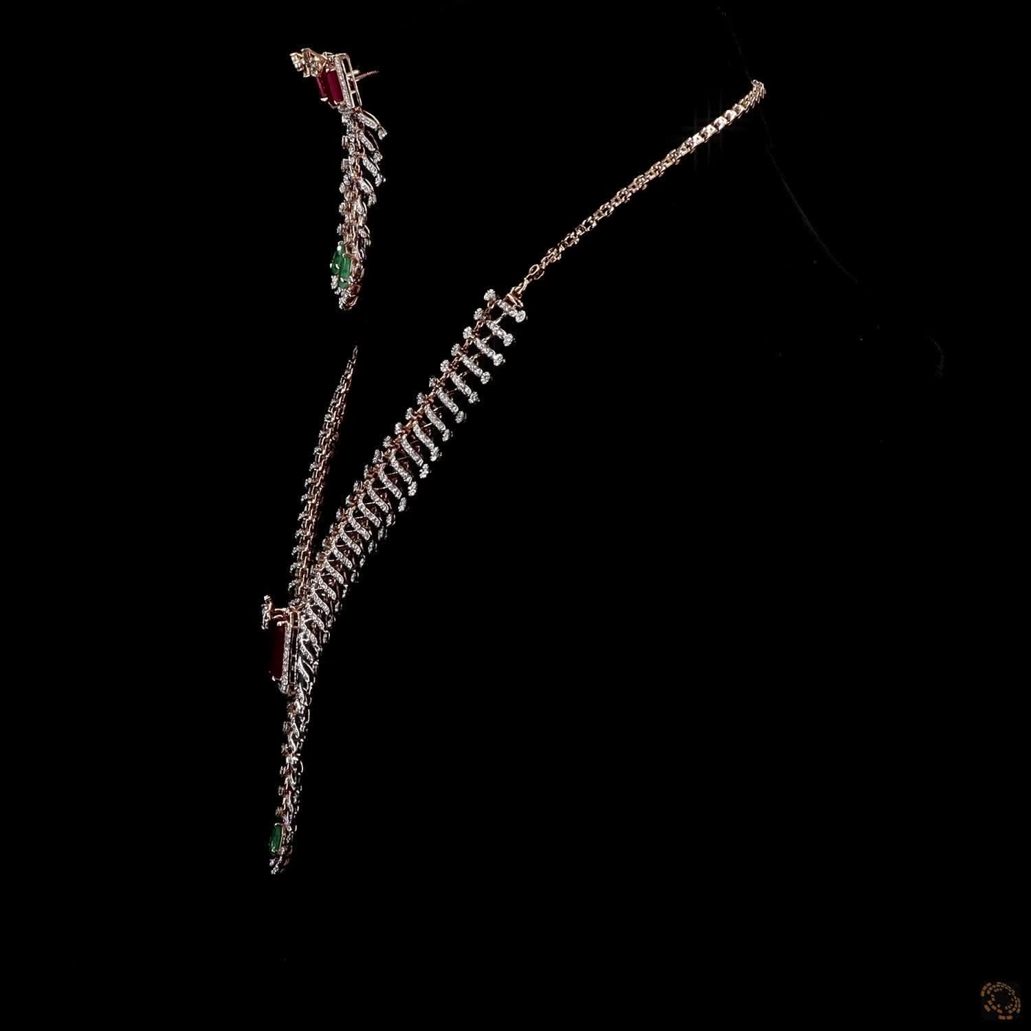 Emerald & Ruby Diamond Necklace Set in 18KT Rose Gold