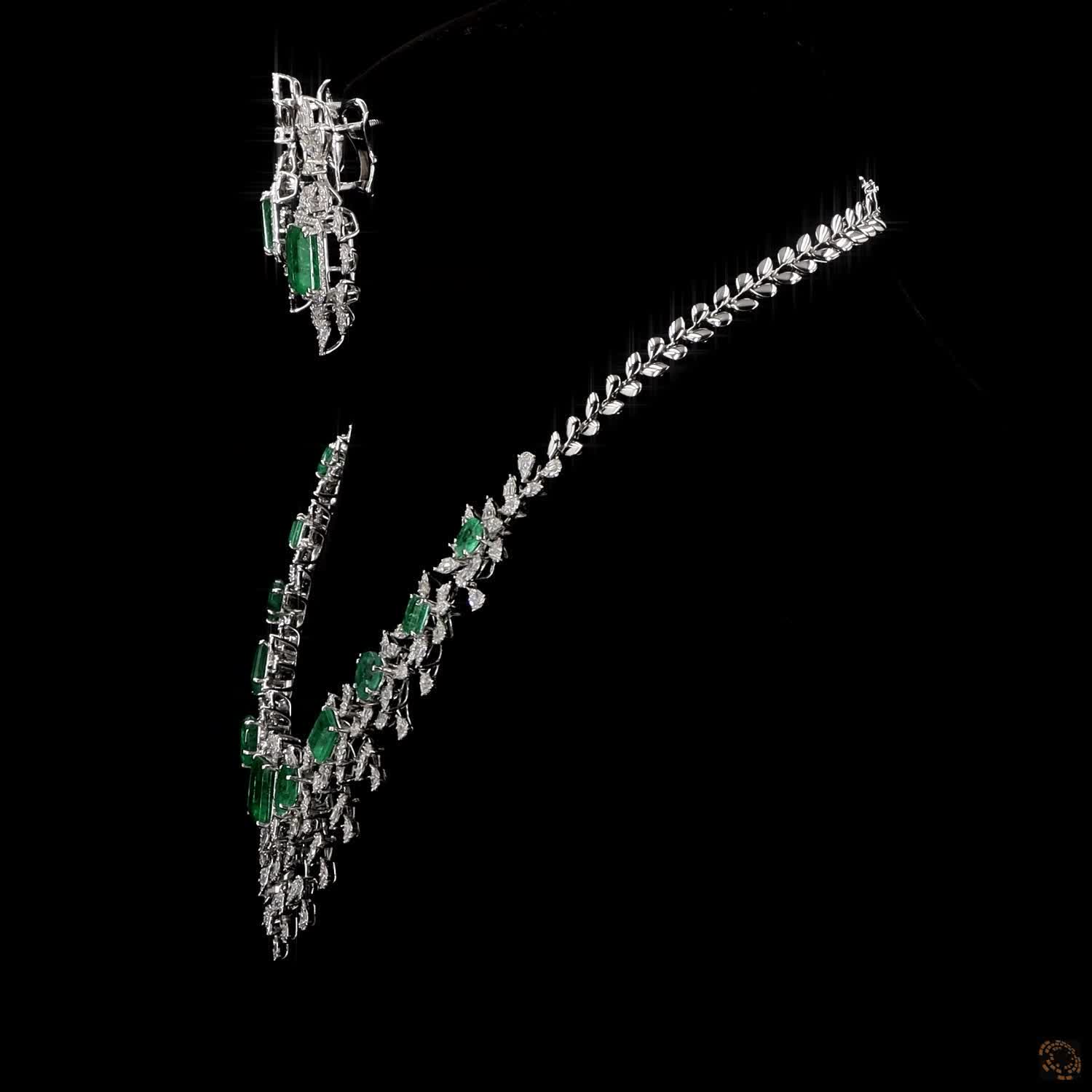 Emerald & Emerald Diamond Necklace Set in 18KT Yellow Gold