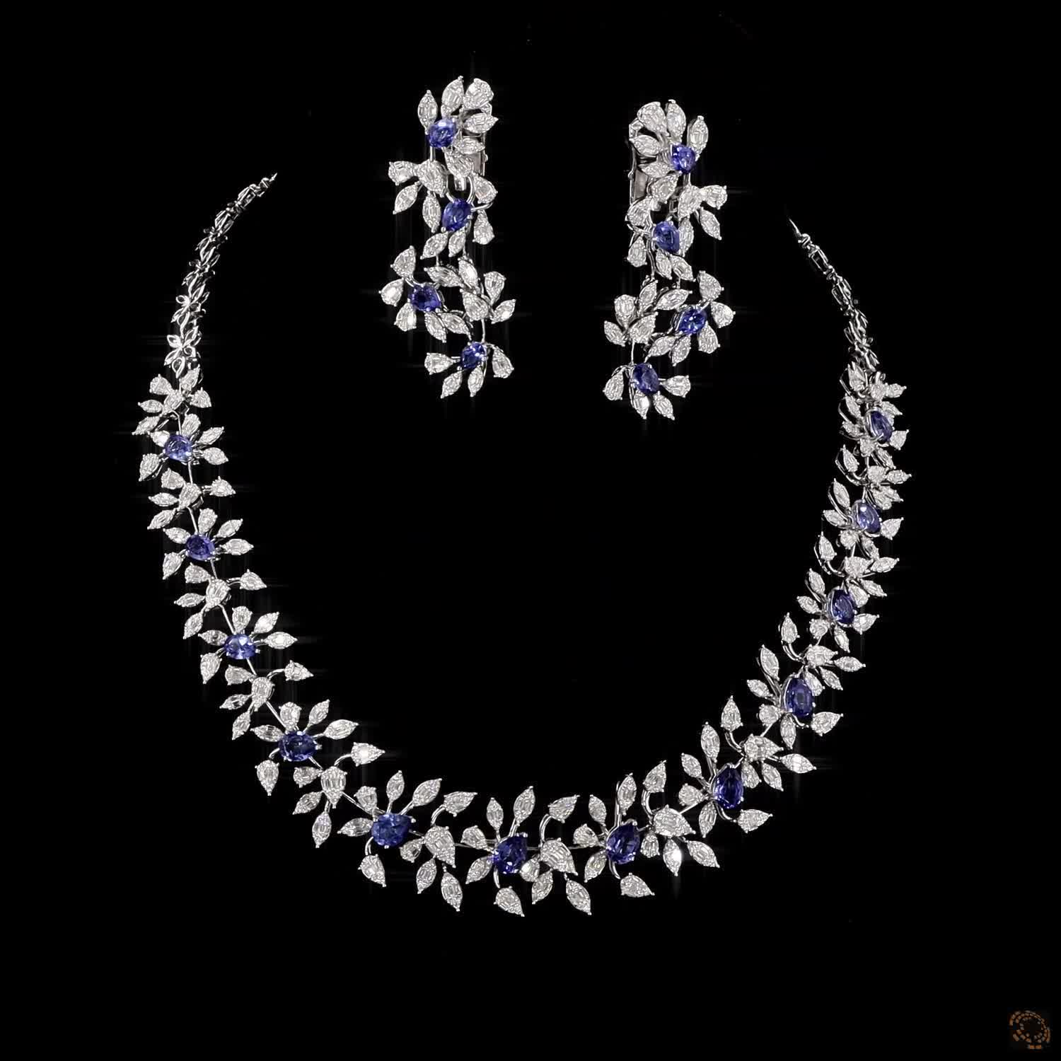 BLUE SAPPHIRE & BLUE SAPPHIRE Diamond Necklace Set in 18KT White Gold