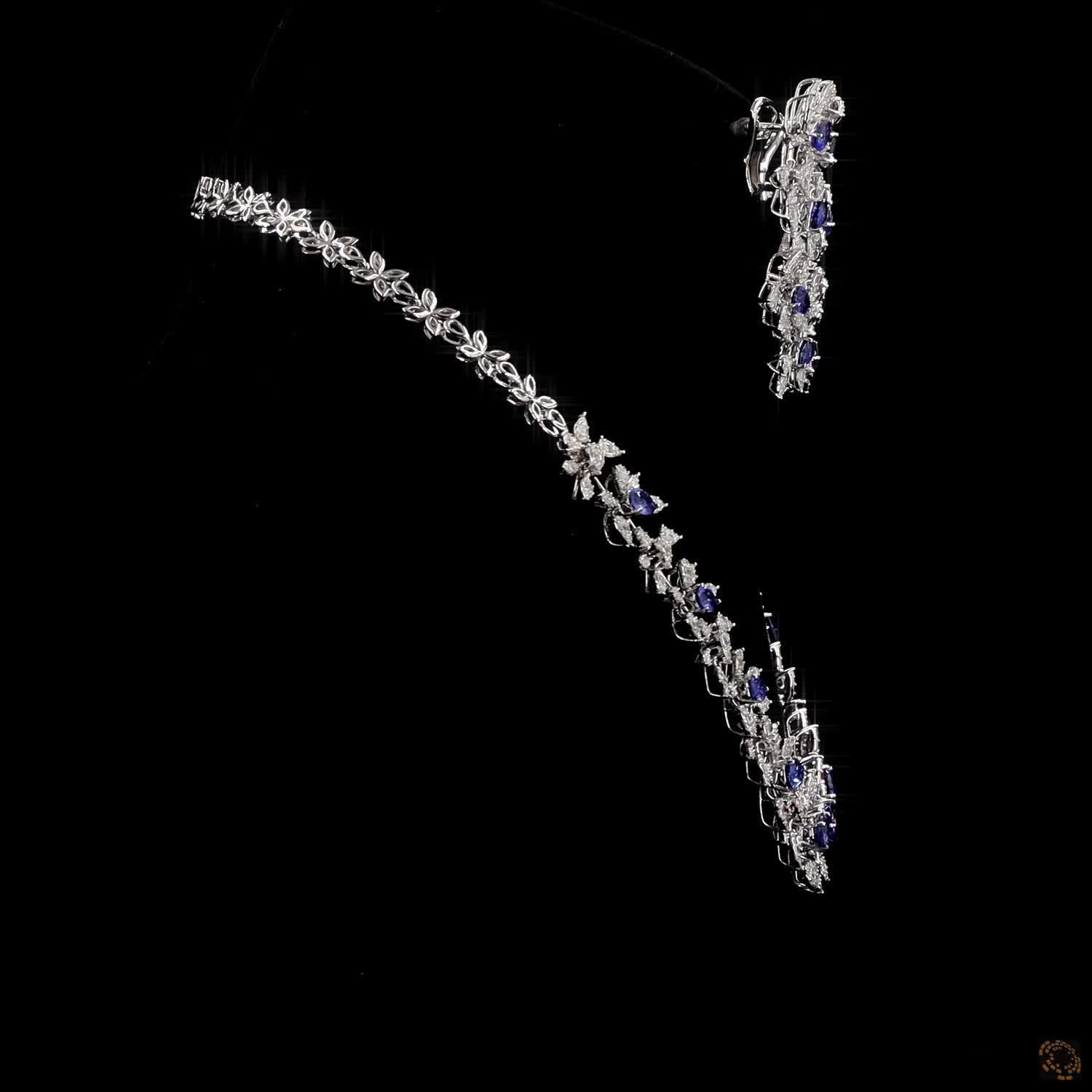BLUE SAPPHIRE & BLUE SAPPHIRE Diamond Necklace Set in 18KT White Gold