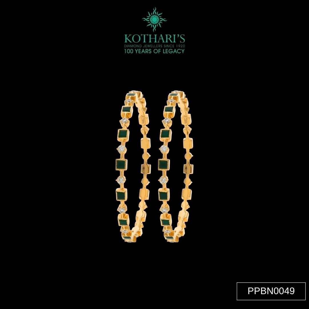 Emerald Diamond Bangles in 22KT Yellow Gold