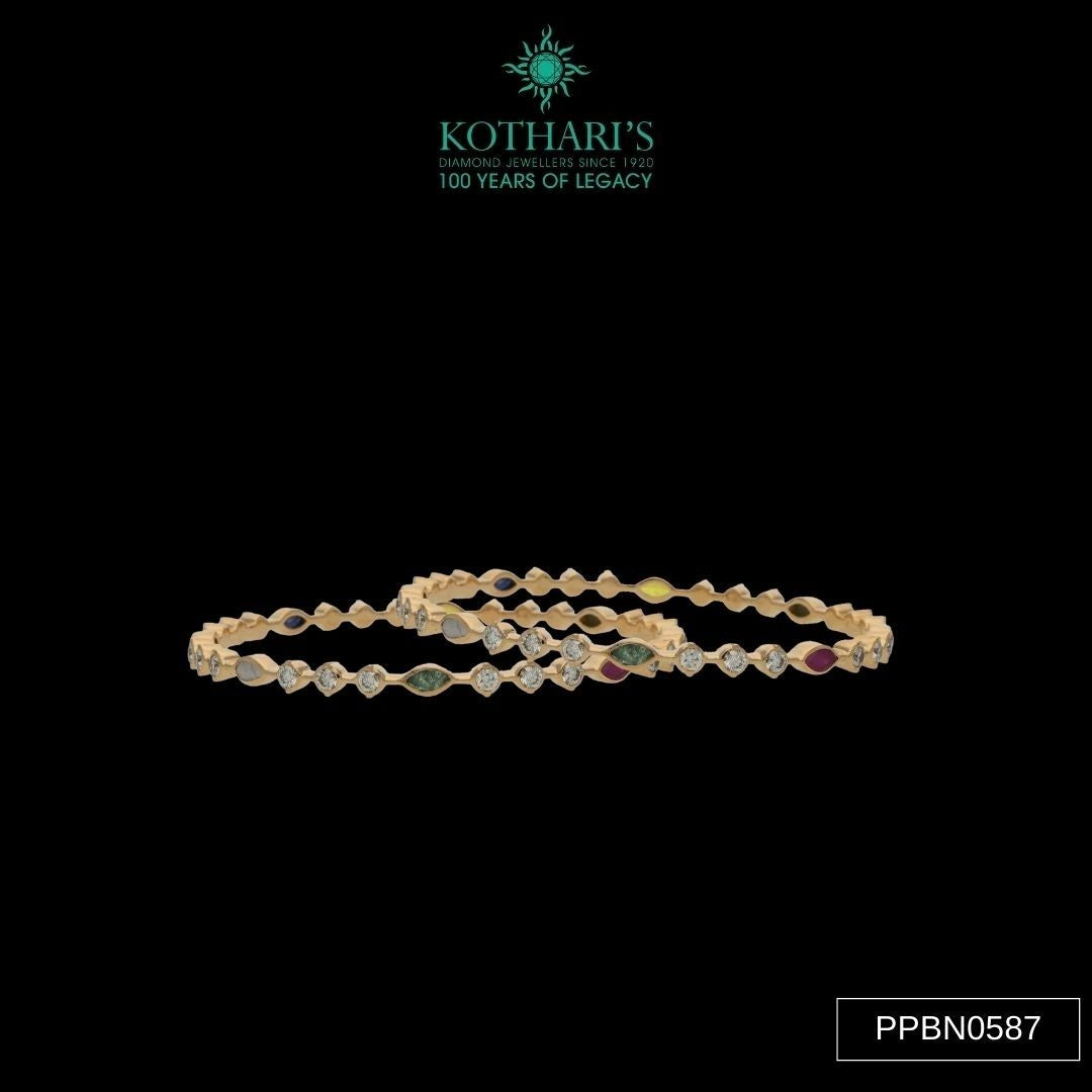 Navratna Stone Diamond Bangles in 18KT Yellow Gold