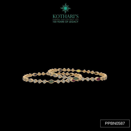 Navratna Stone Diamond Bangles in 18KT Yellow Gold