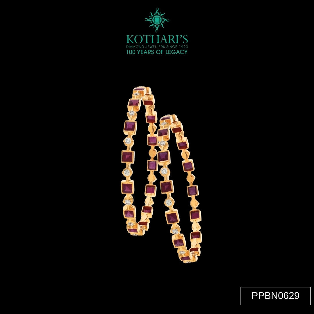 Ruby Diamond Bangles in 22KT Yellow Gold