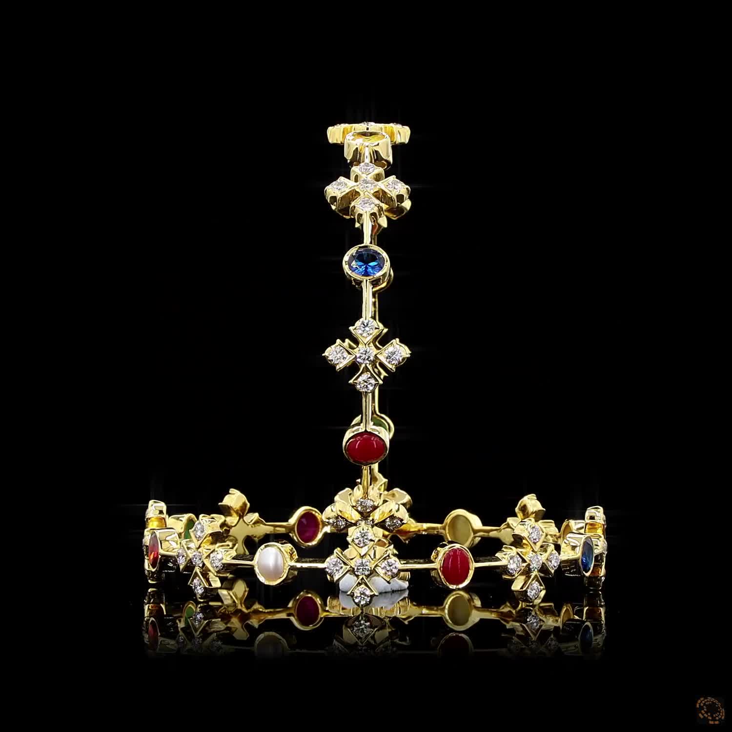 Navratna Stone Diamond Bangles in 18KT Yellow Gold