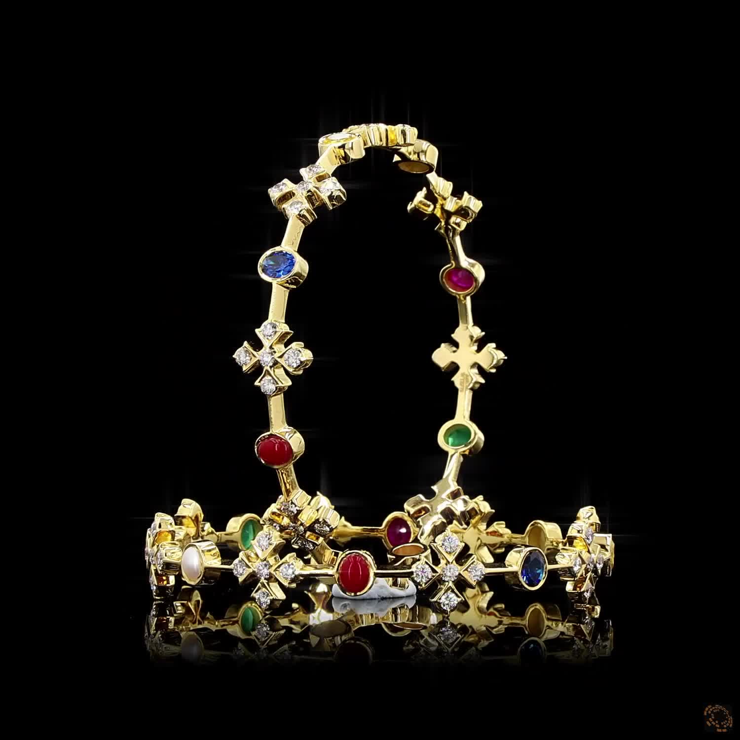 Navratna Stone Diamond Bangles in 18KT Yellow Gold