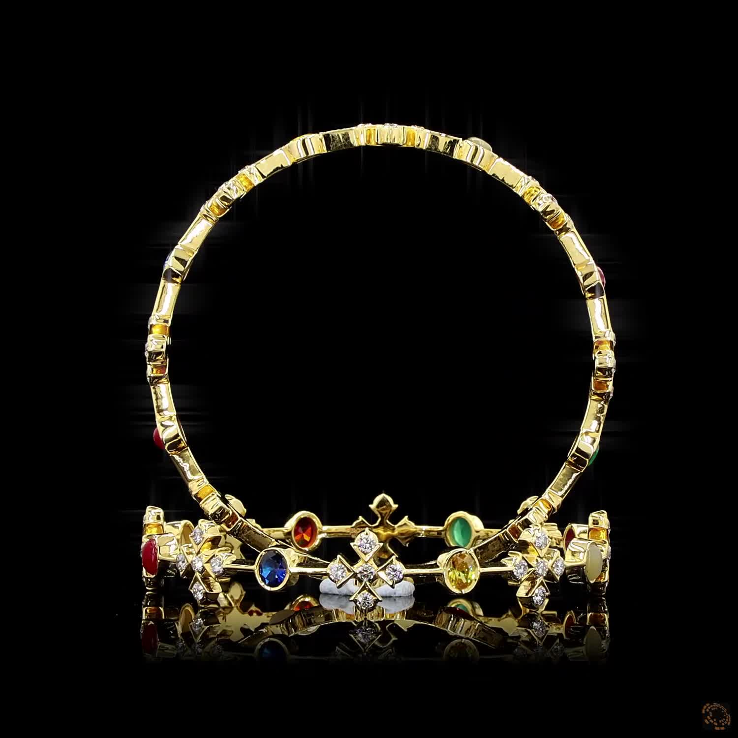 Navratna Stone Diamond Bangles in 18KT Yellow Gold