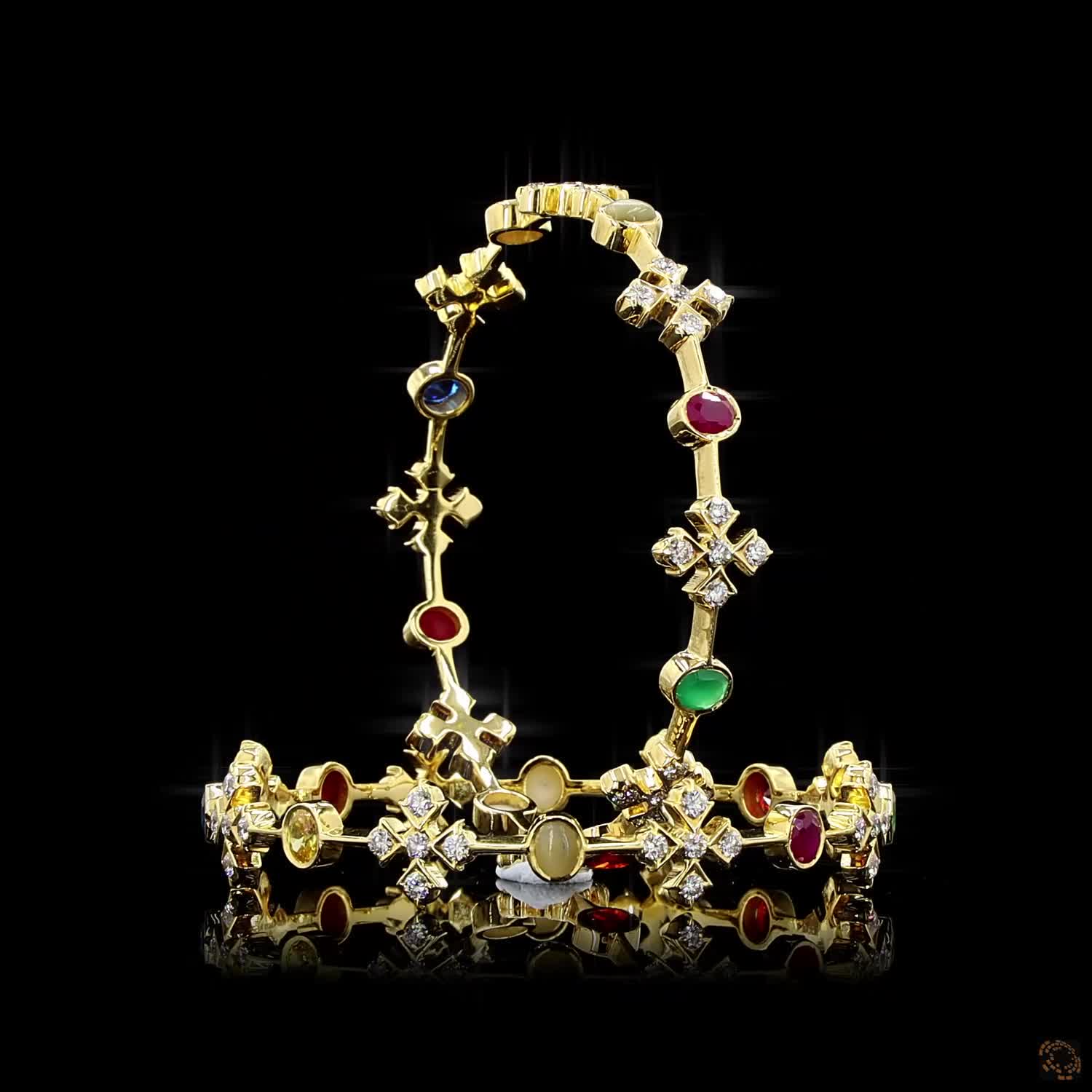 Navratna Stone Diamond Bangles in 18KT Yellow Gold