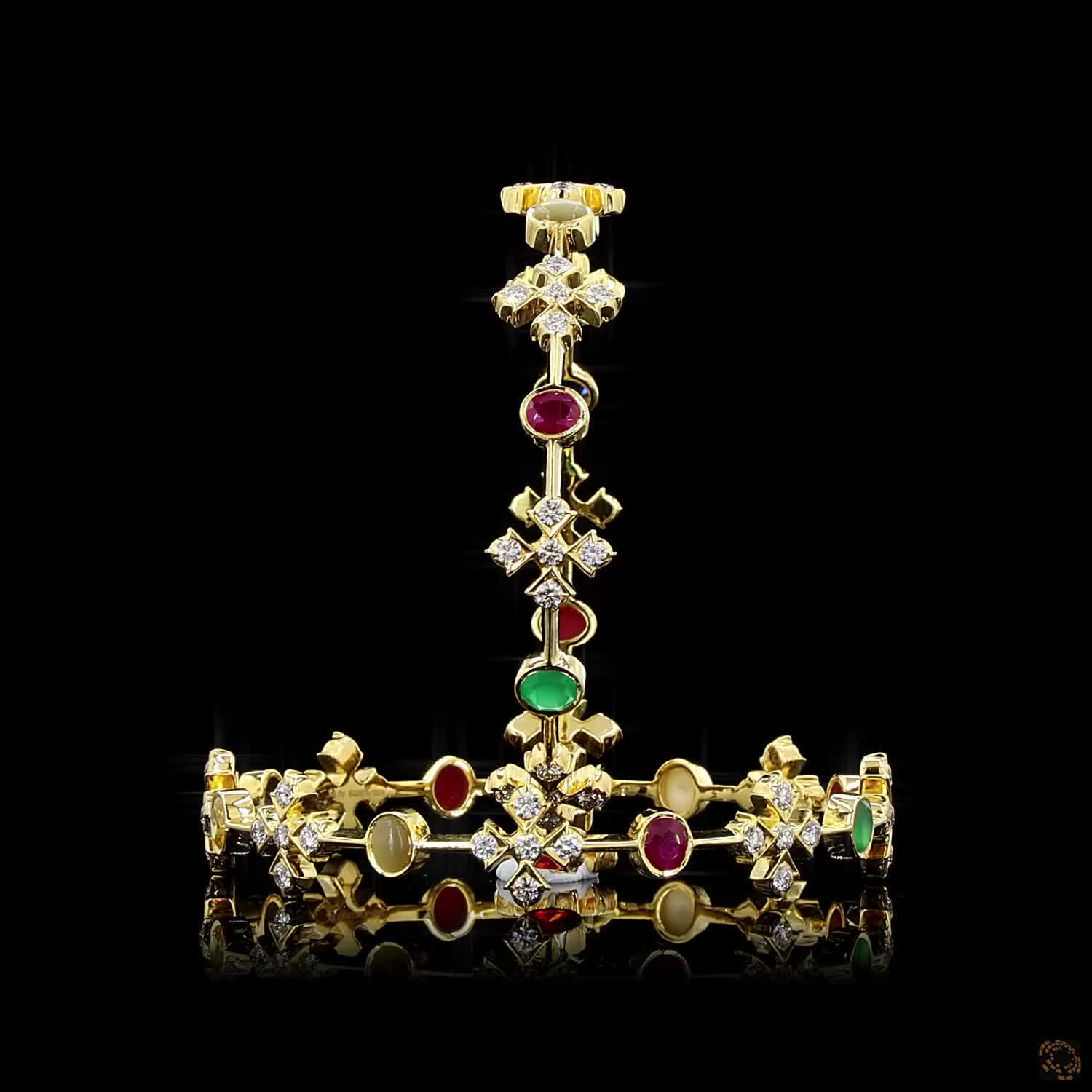 Navratna Stone Diamond Bangles in 18KT Yellow Gold