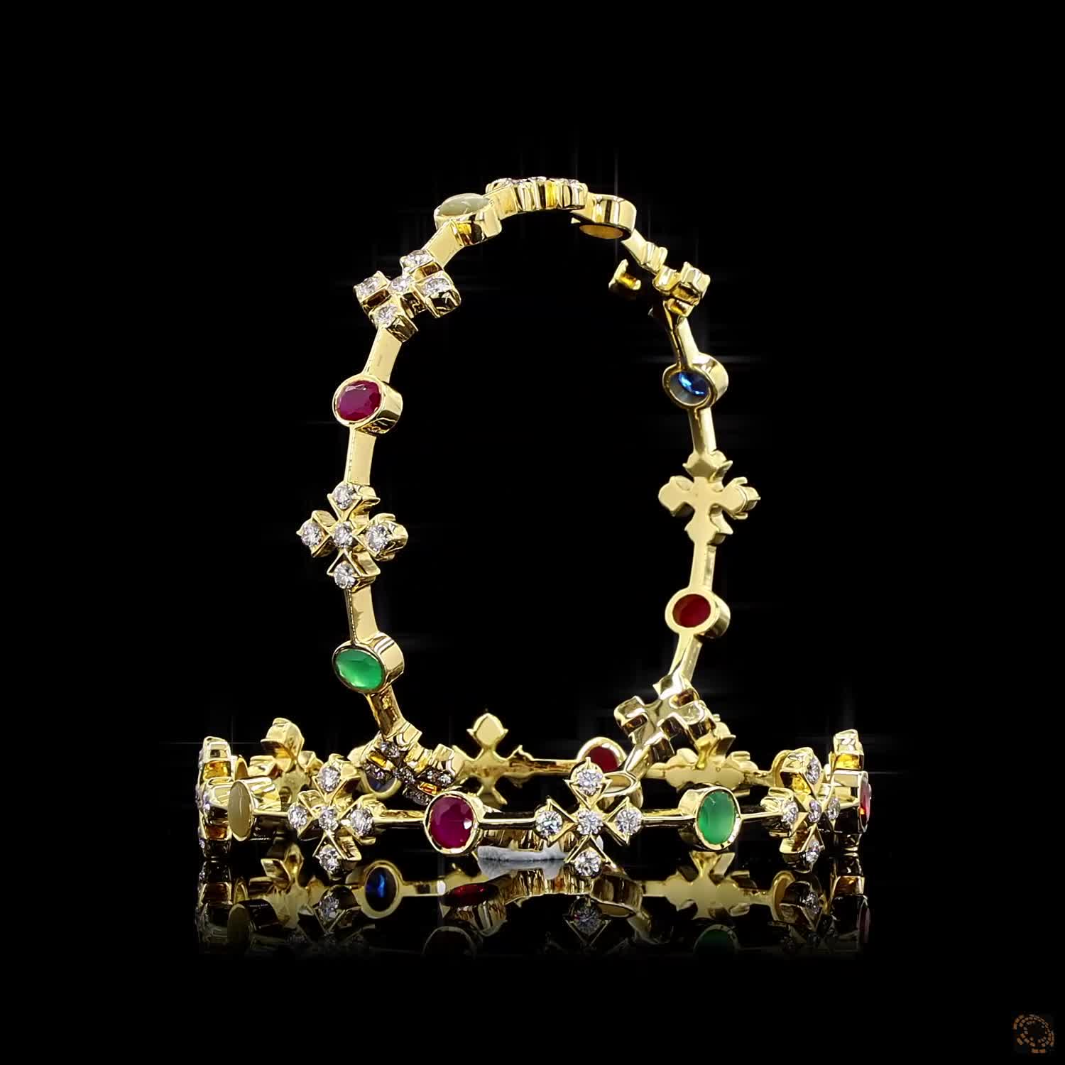 Navratna Stone Diamond Bangles in 18KT Yellow Gold