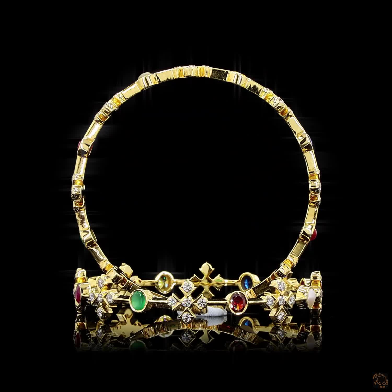 Navratna Stone Diamond Bangles in 18KT Yellow Gold