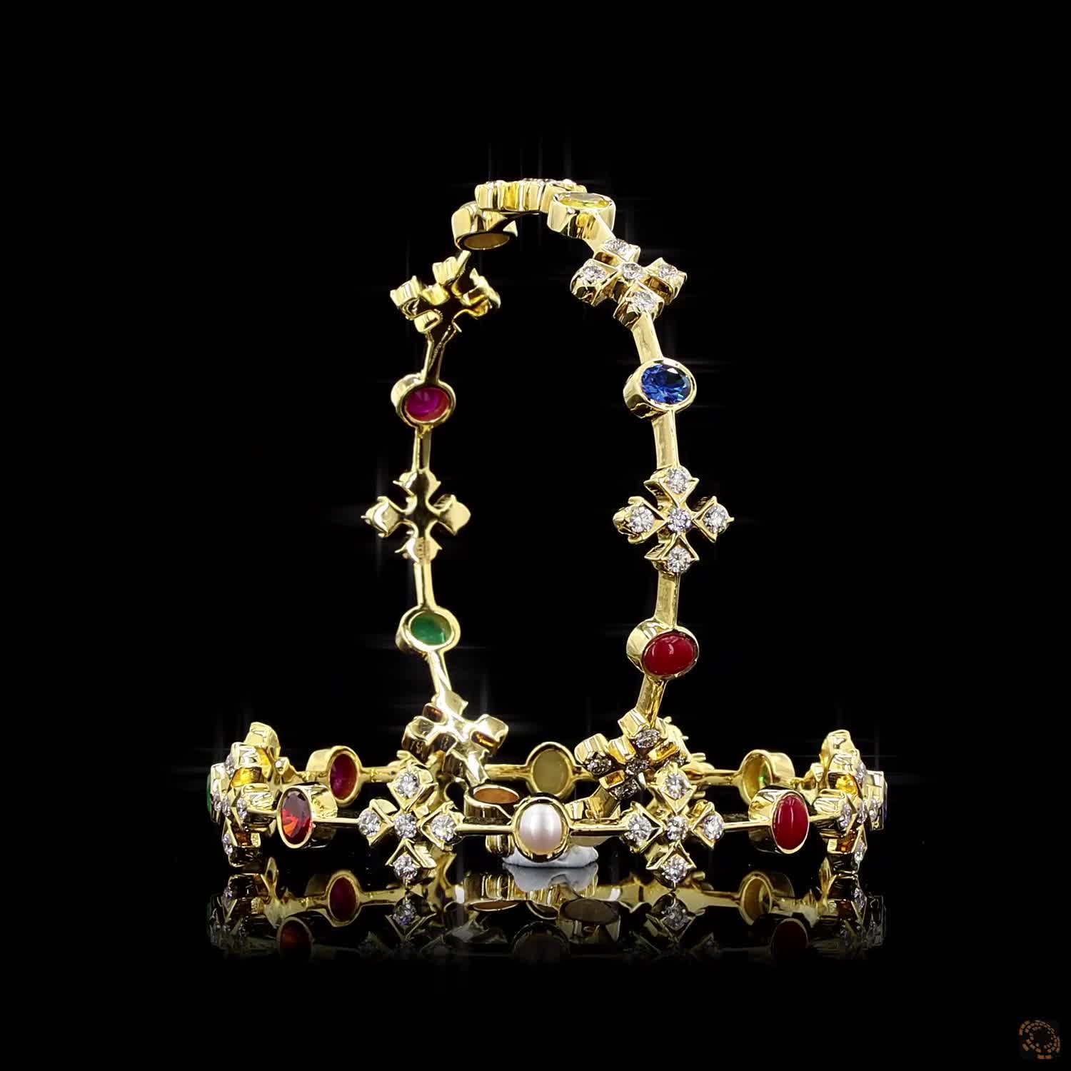 Navratna Stone Diamond Bangles in 18KT Yellow Gold