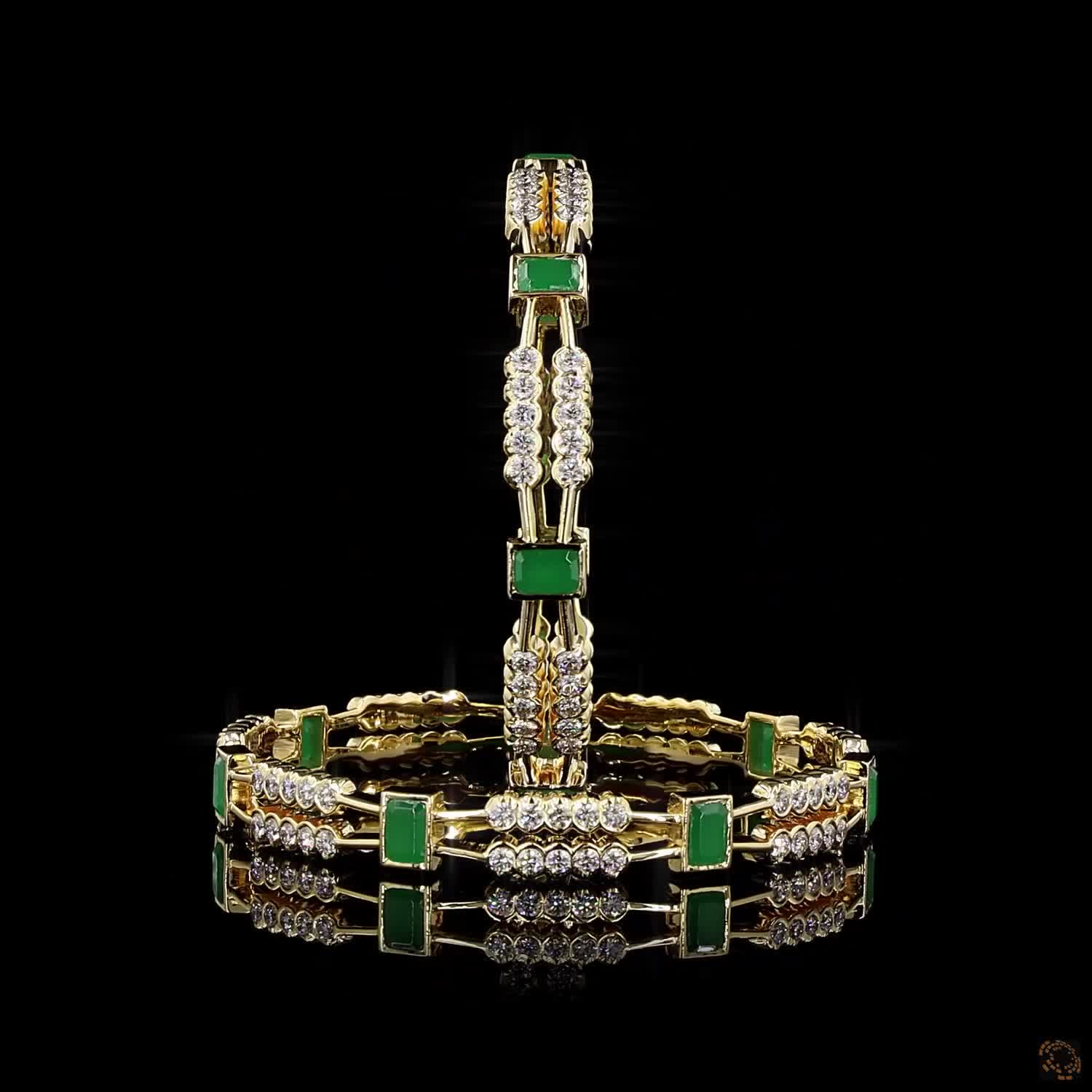 Emerald Diamond Bangles in 18KT Yellow Gold