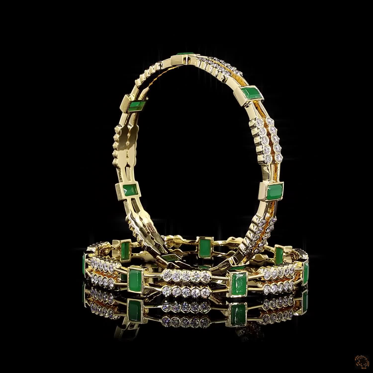 Emerald Diamond Bangles in 18KT Yellow Gold
