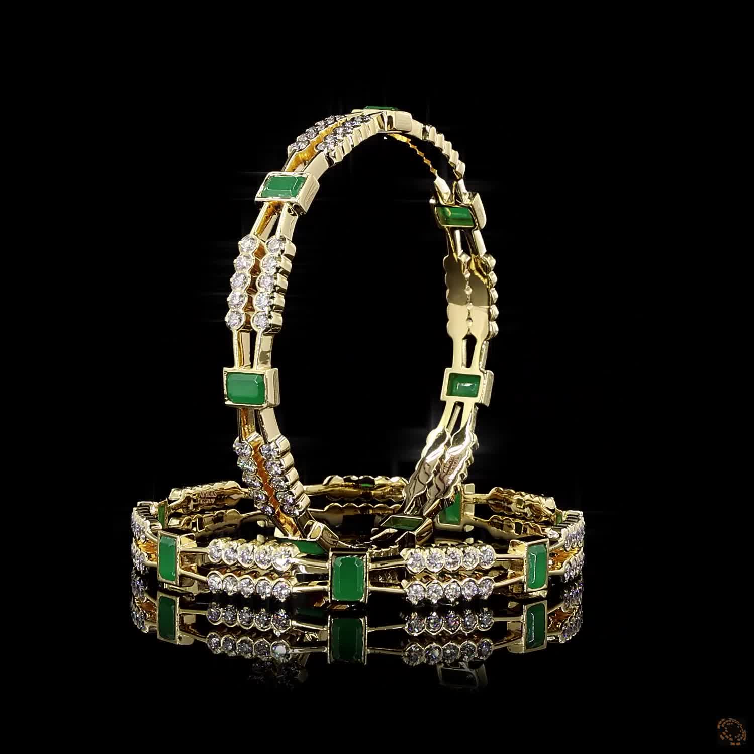 Emerald Diamond Bangles in 18KT Yellow Gold