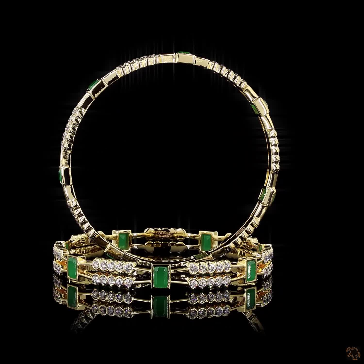 Emerald Diamond Bangles in 18KT Yellow Gold
