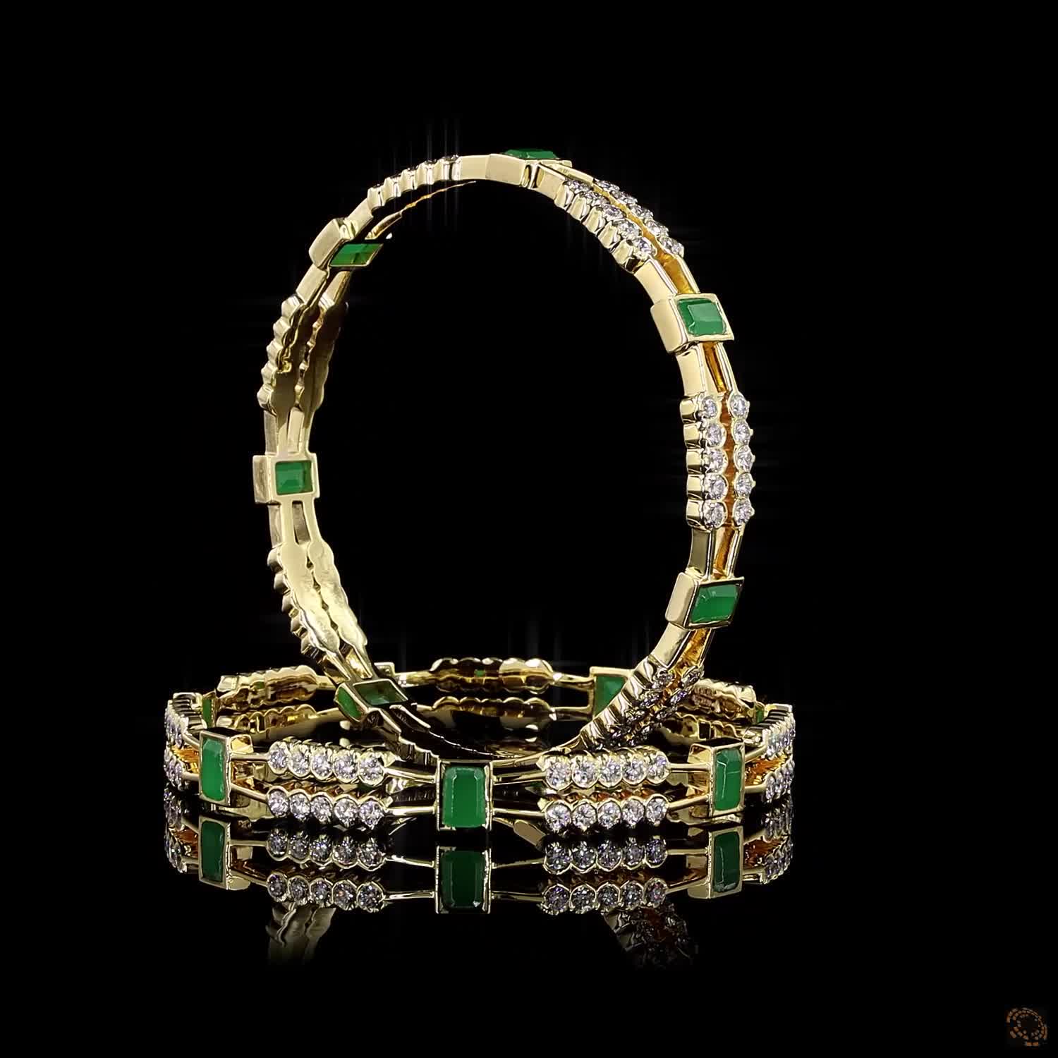 Emerald Diamond Bangles in 18KT Yellow Gold