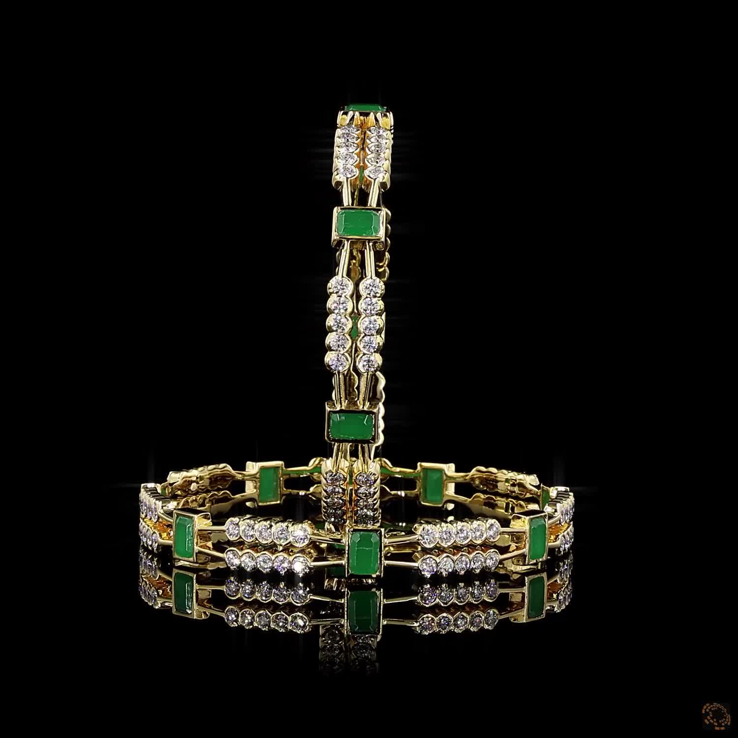 Emerald Diamond Bangles in 18KT Yellow Gold