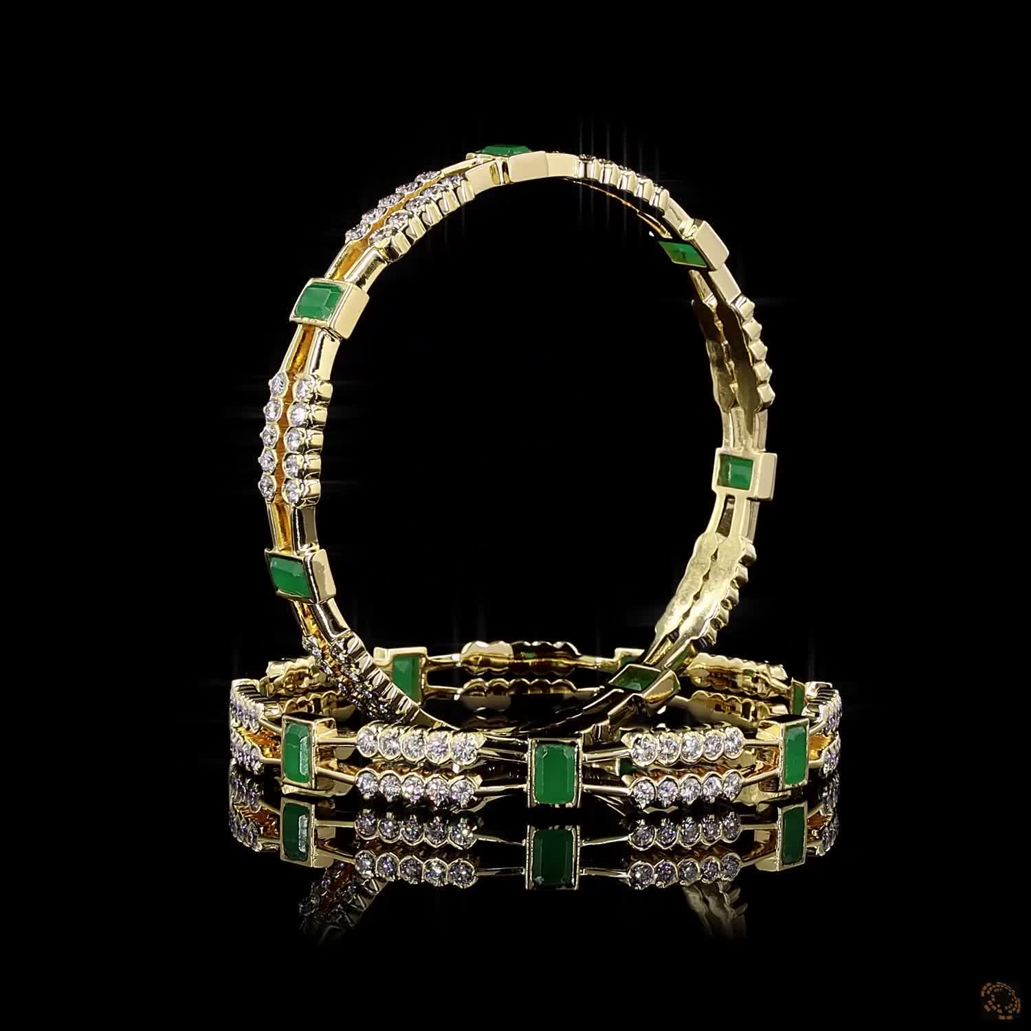 Emerald Diamond Bangles in 18KT Yellow Gold