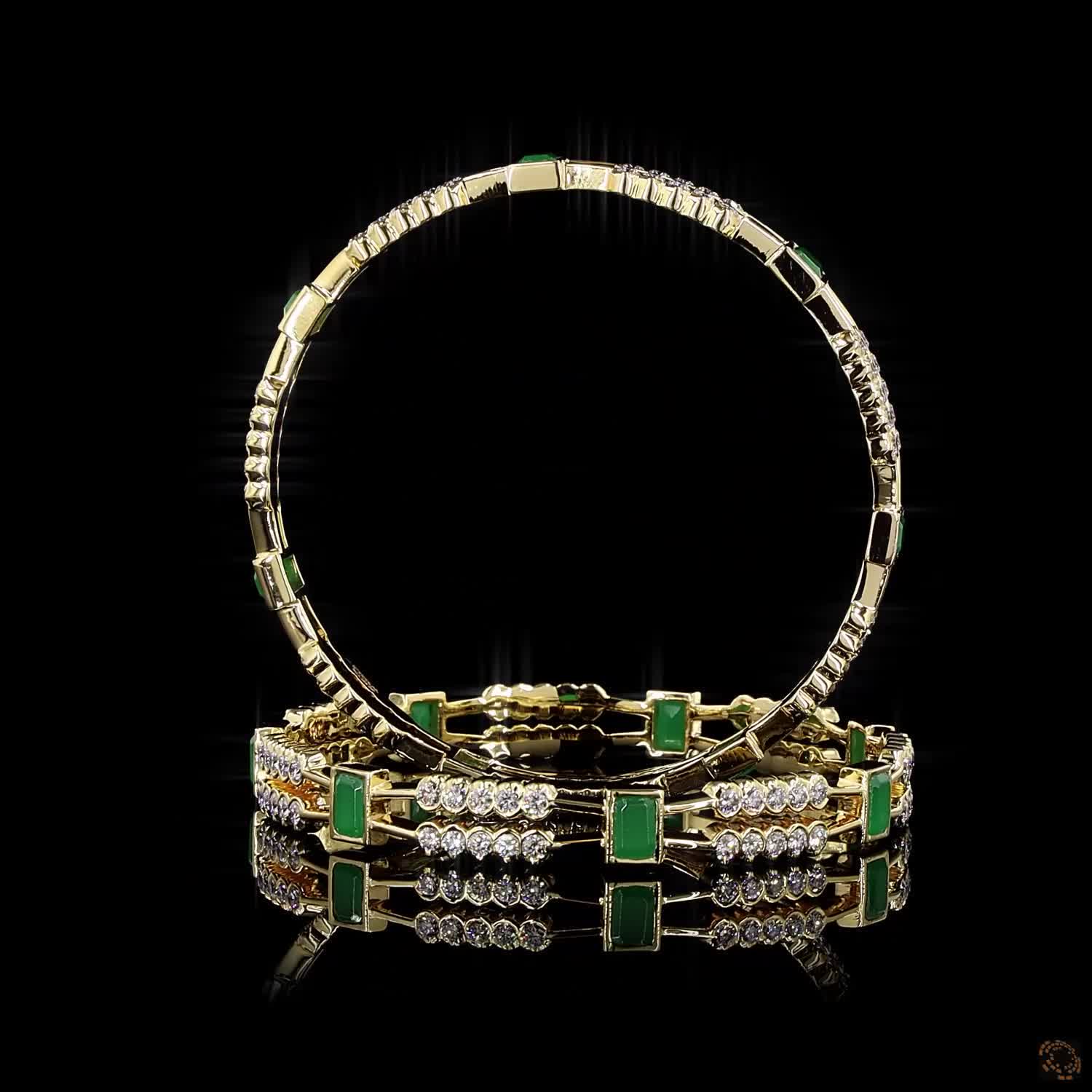 Emerald Diamond Bangles in 18KT Yellow Gold