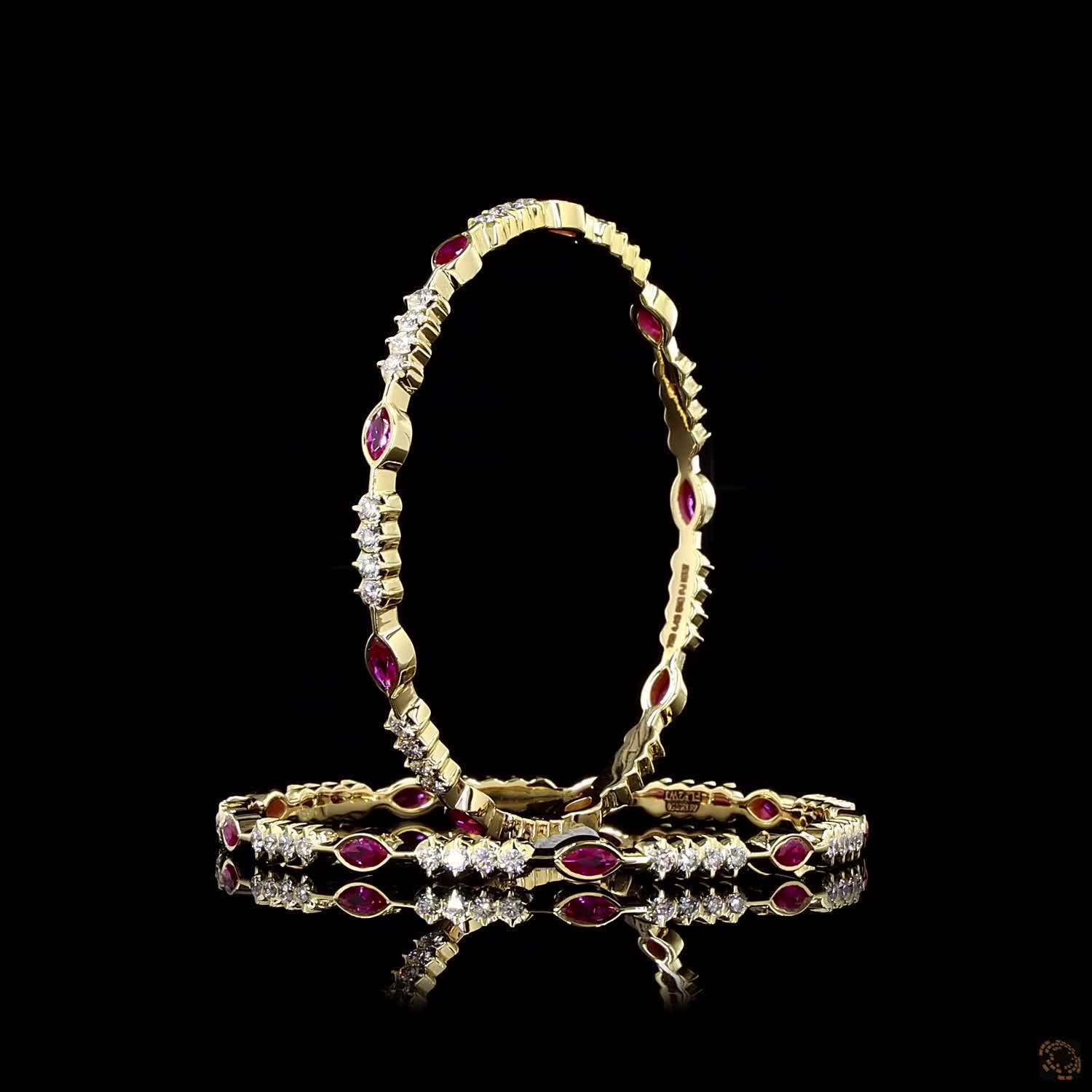 Ruby Diamond Bangles in 18KT Yellow Gold