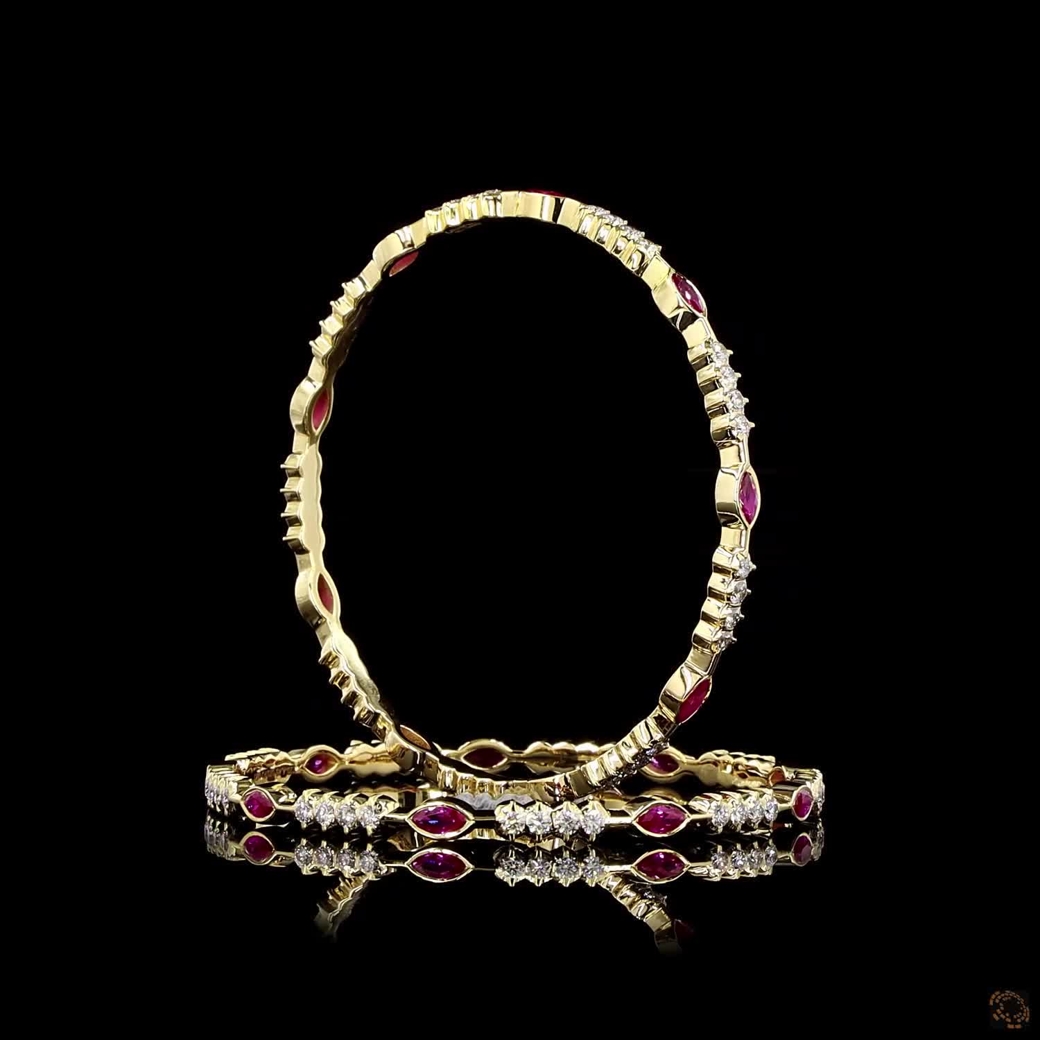 Ruby Diamond Bangles in 18KT Yellow Gold