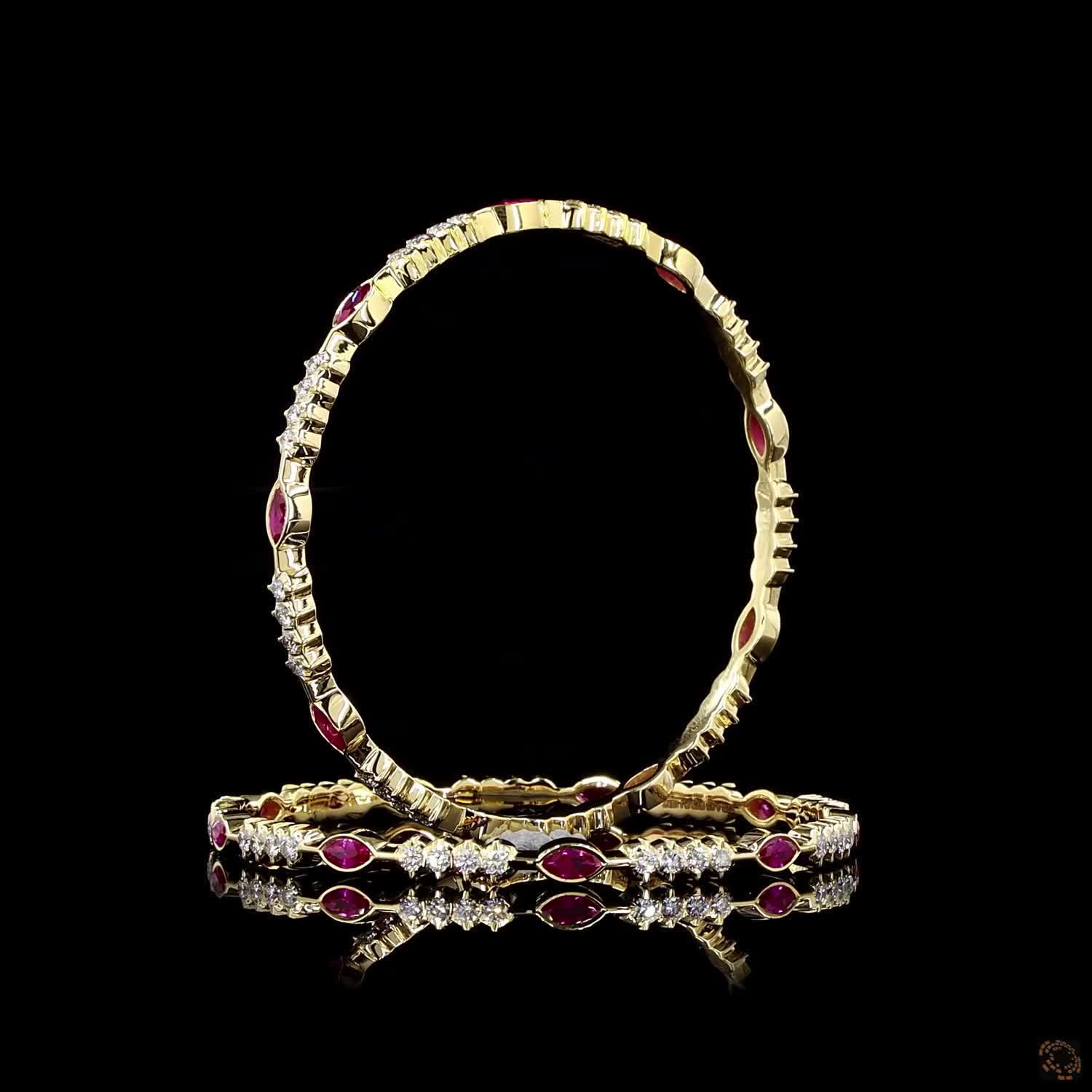 Ruby Diamond Bangles in 18KT Yellow Gold