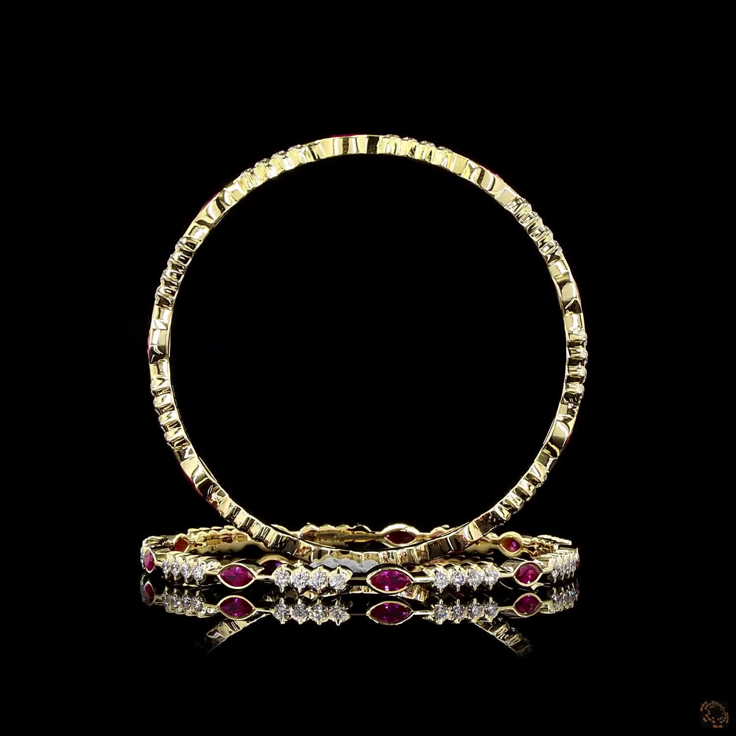 Ruby Diamond Bangles in 18KT Yellow Gold