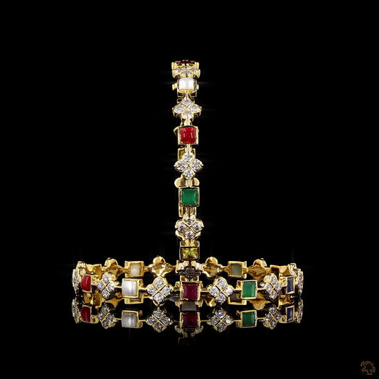 Navratna Stone Diamond Bangles in 18KT Yellow Gold