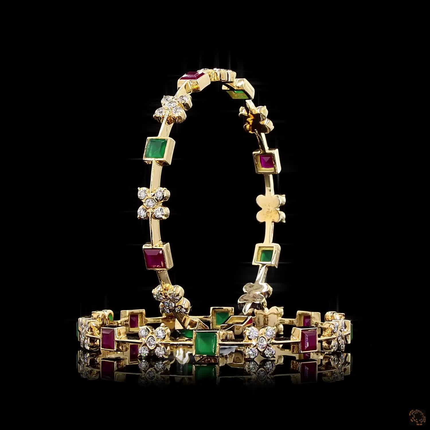 Emerald & Ruby Diamond Bangles in 18KT Yellow Gold