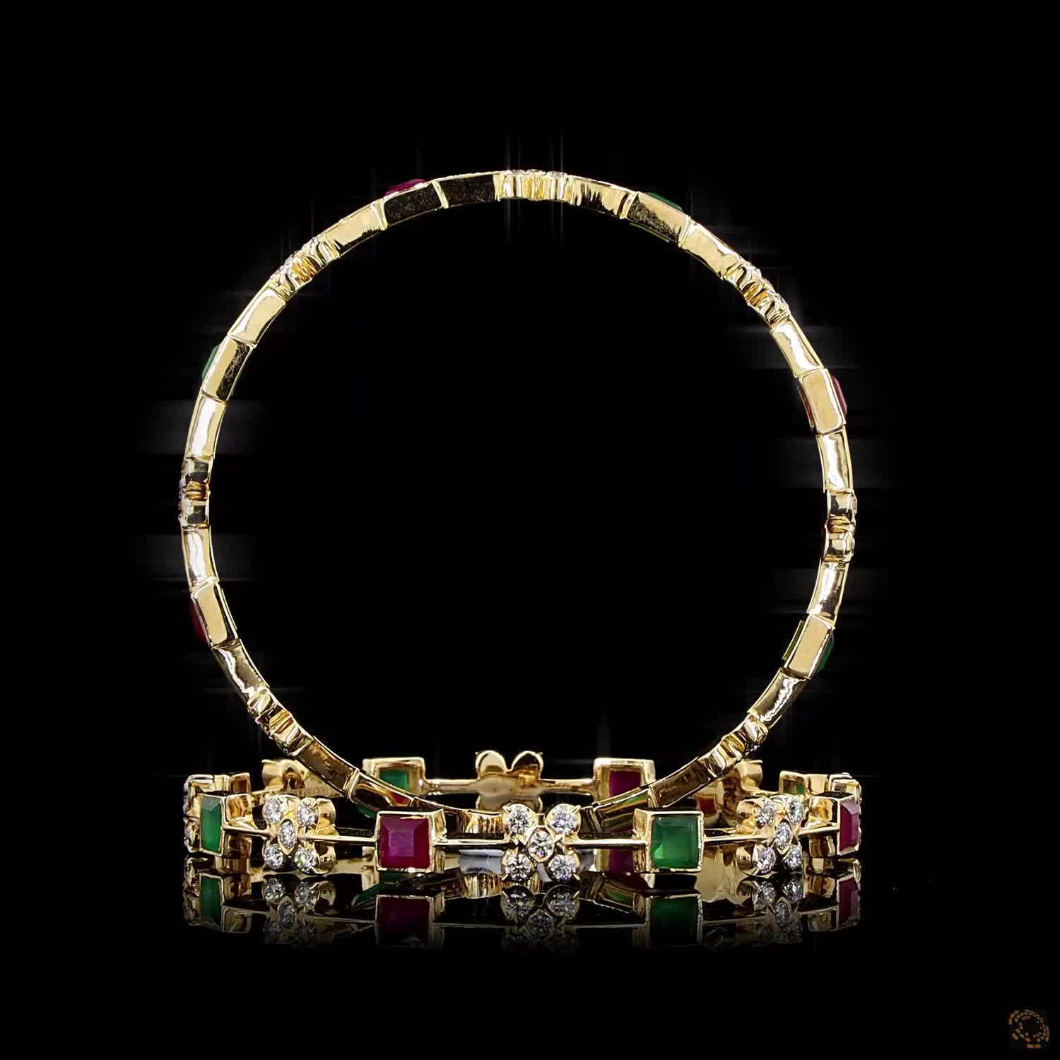 Emerald & Ruby Diamond Bangles in 18KT Yellow Gold