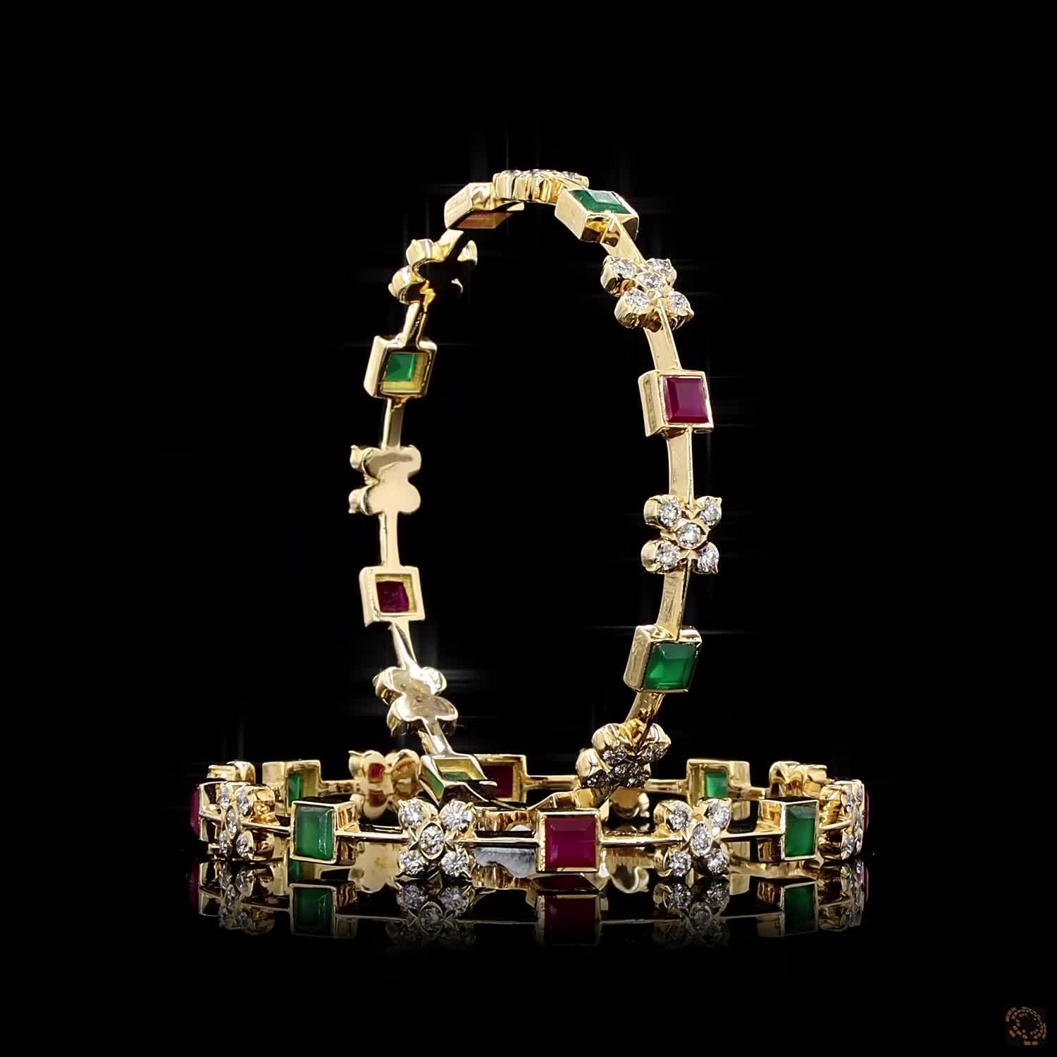 Emerald & Ruby Diamond Bangles in 18KT Yellow Gold
