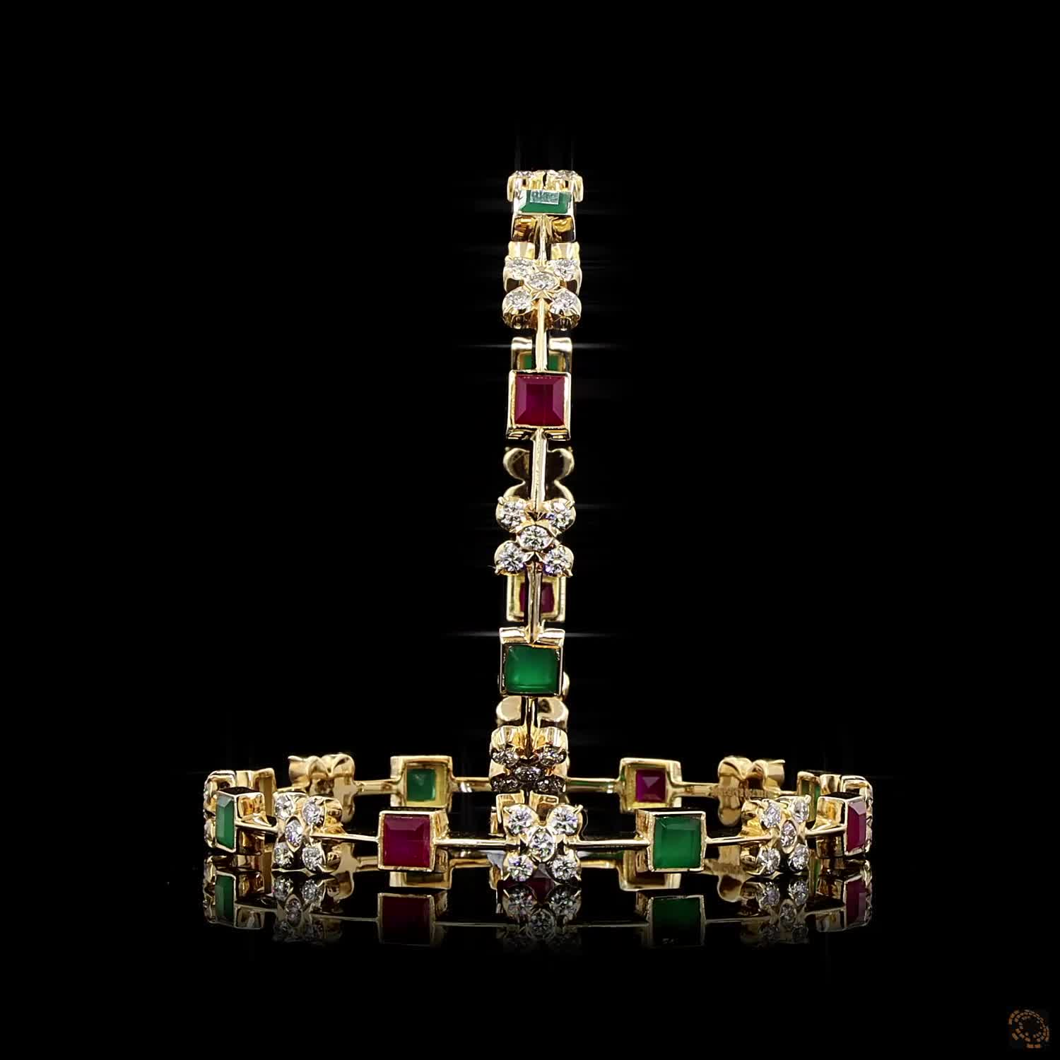 Emerald & Ruby Diamond Bangles in 18KT Yellow Gold