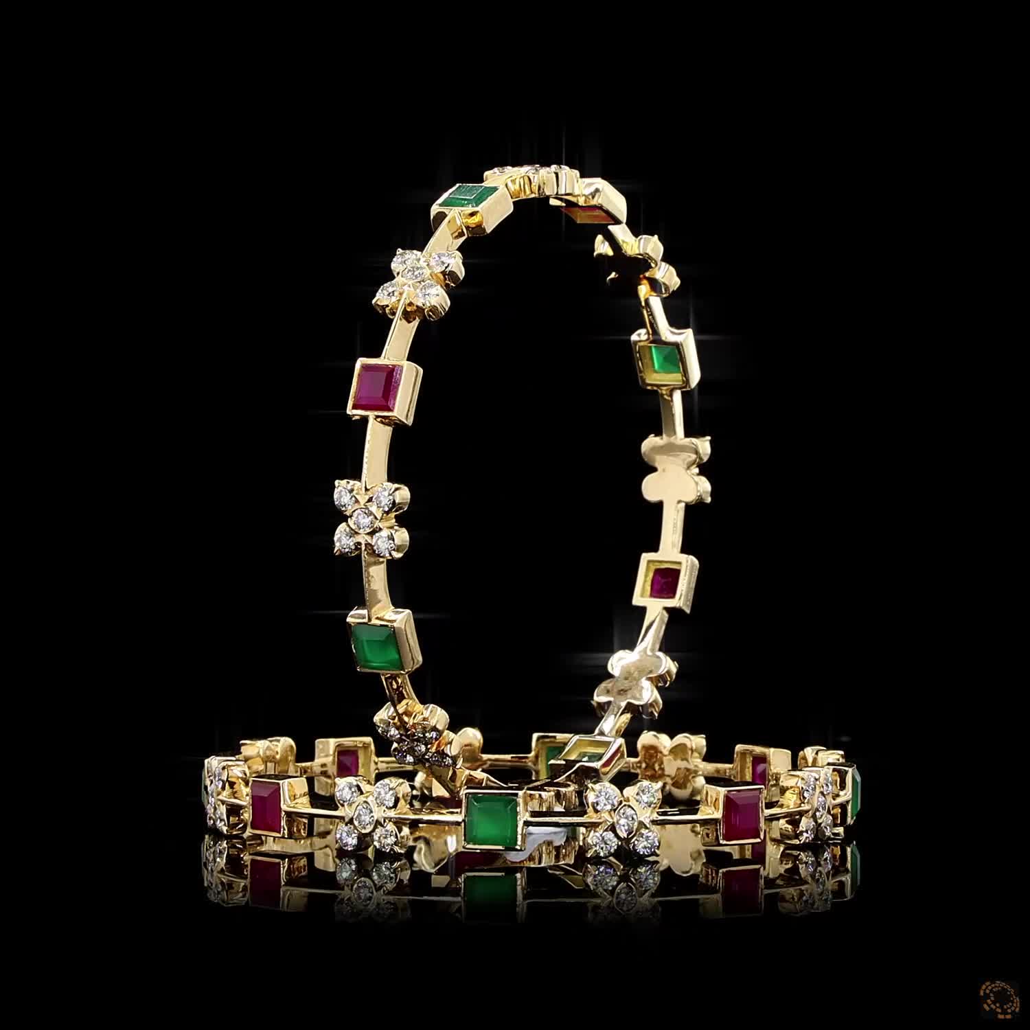 Emerald & Ruby Diamond Bangles in 18KT Yellow Gold