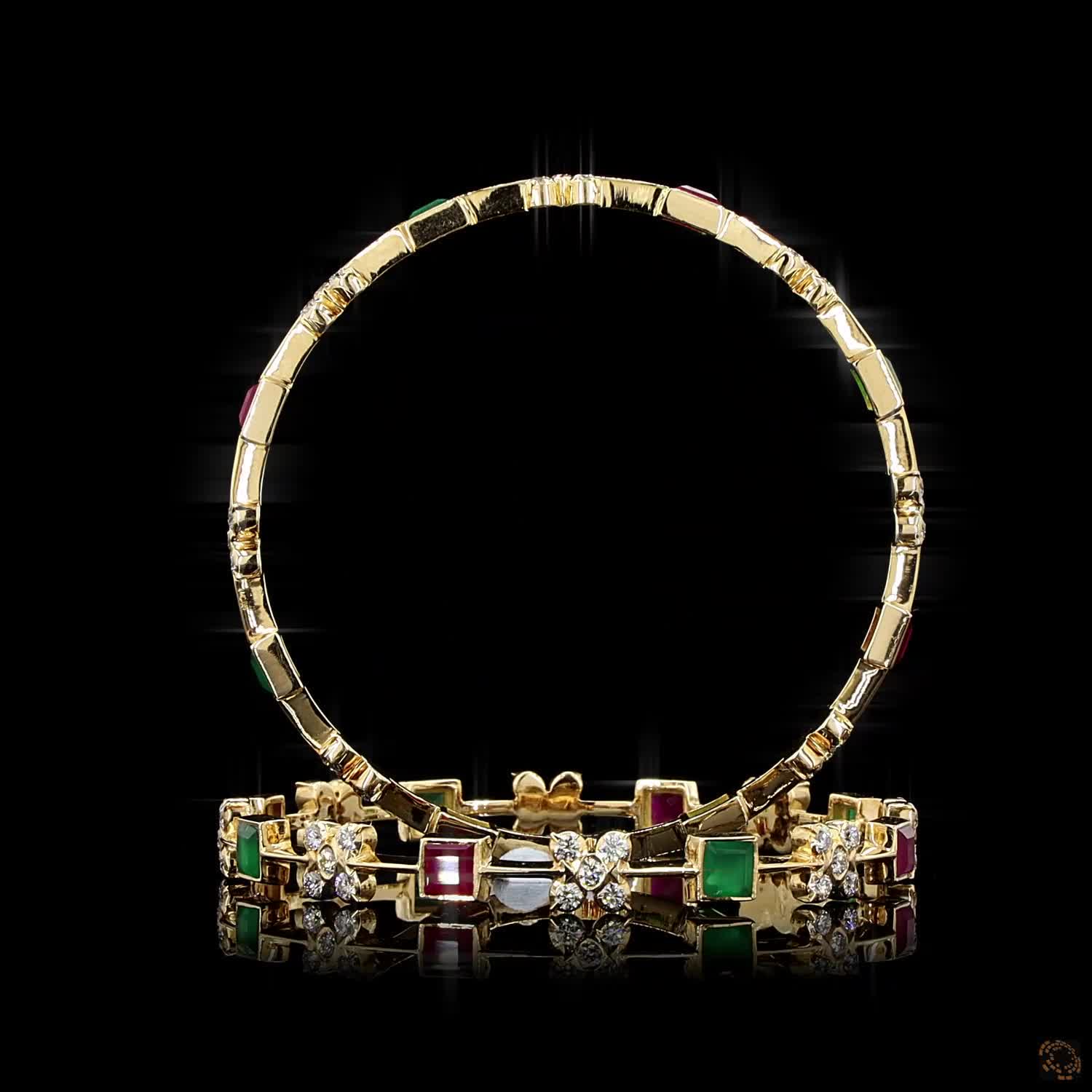 Emerald & Ruby Diamond Bangles in 18KT Yellow Gold